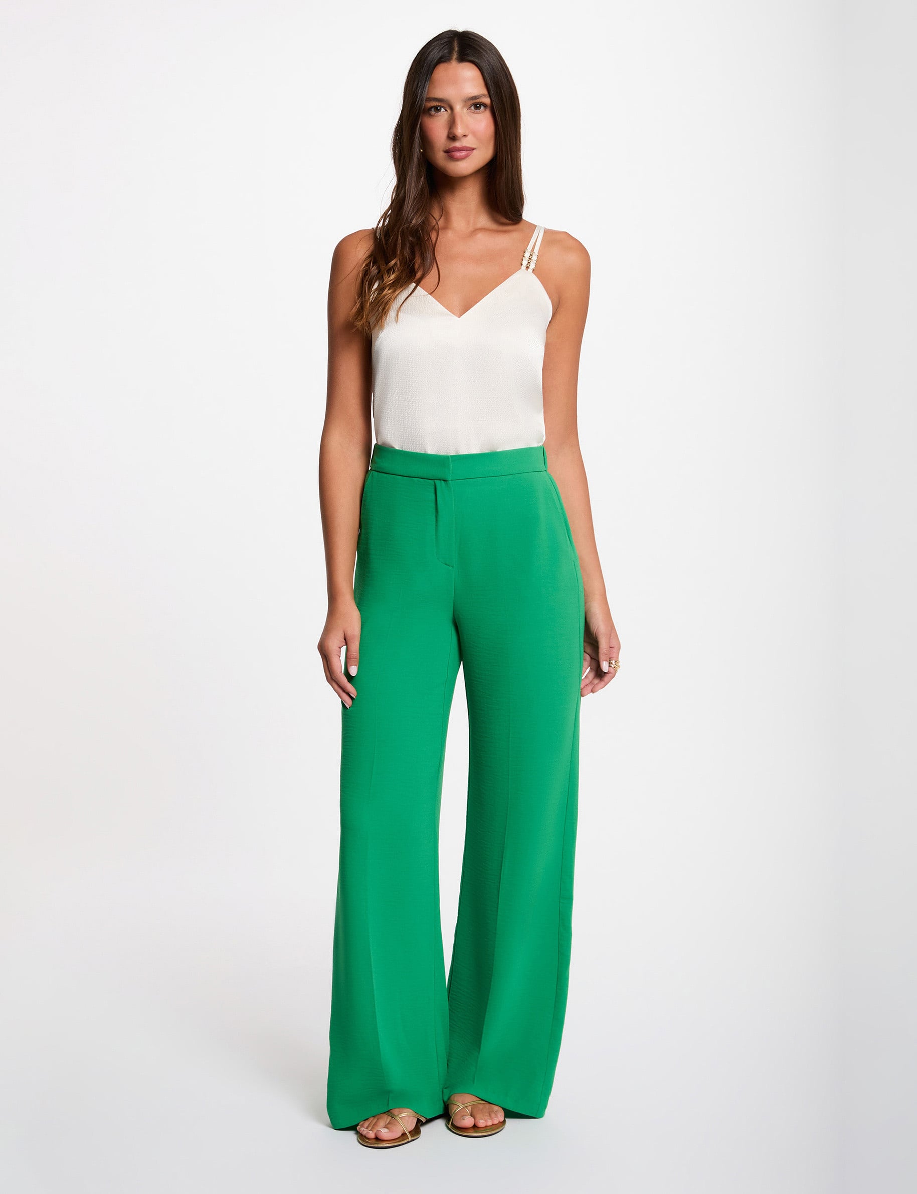 Pantalon large fluide vert prairie femme