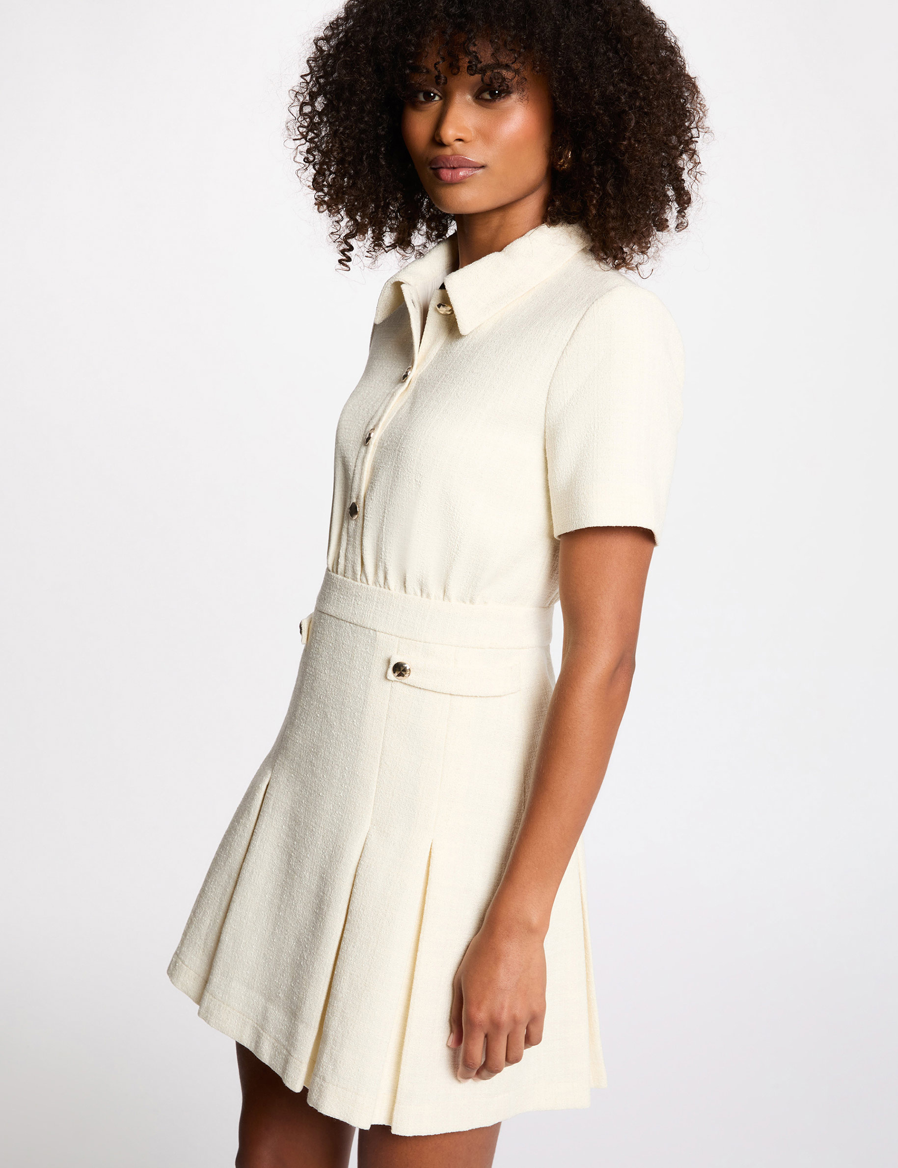 Robe tweed évasée ecru femme