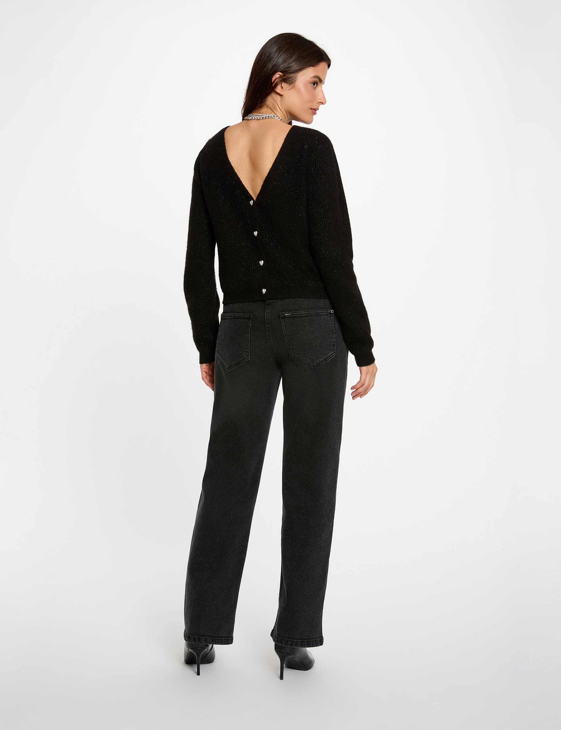 Gilet col en V noir femme