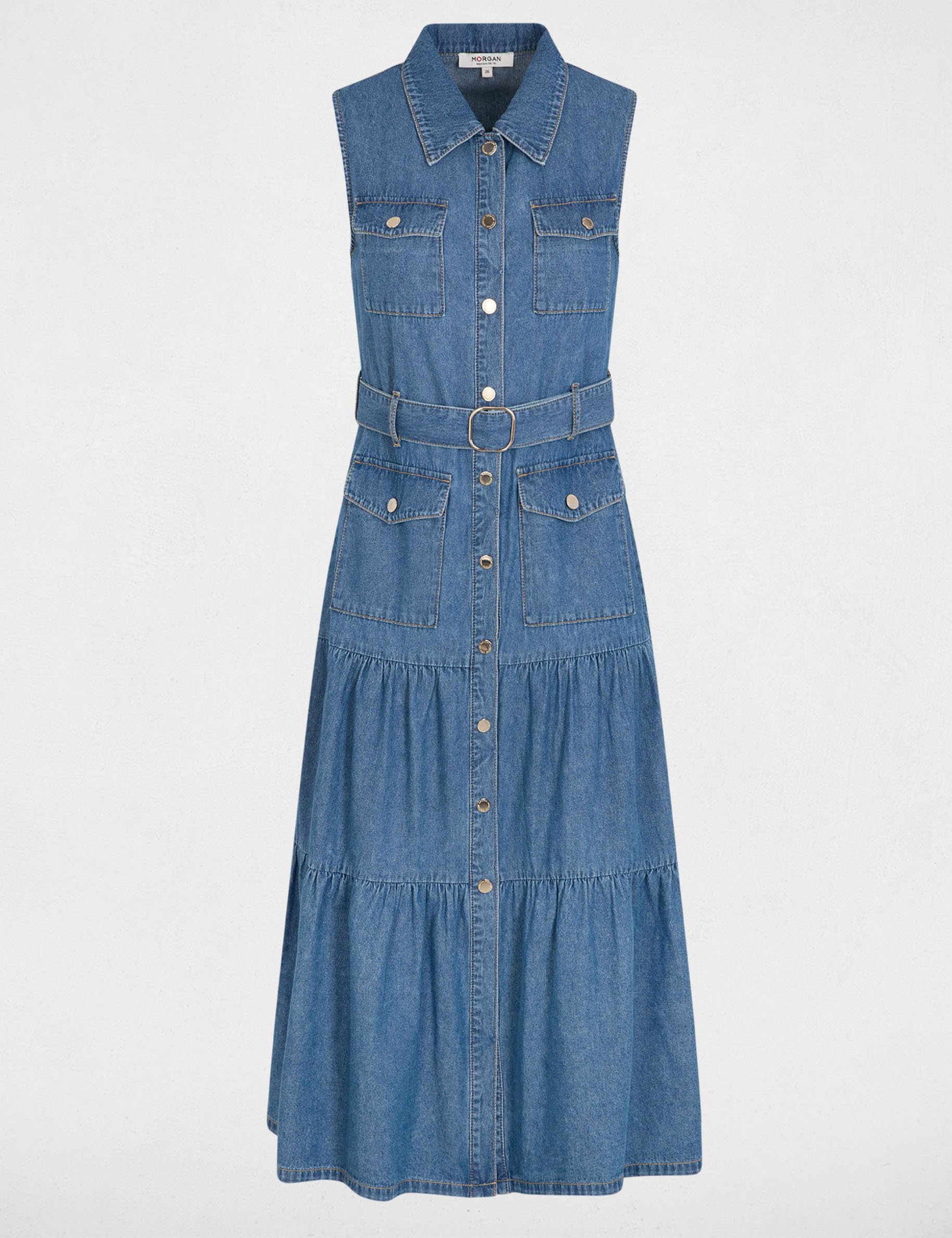 Robe longue droite en jean denim stone femme