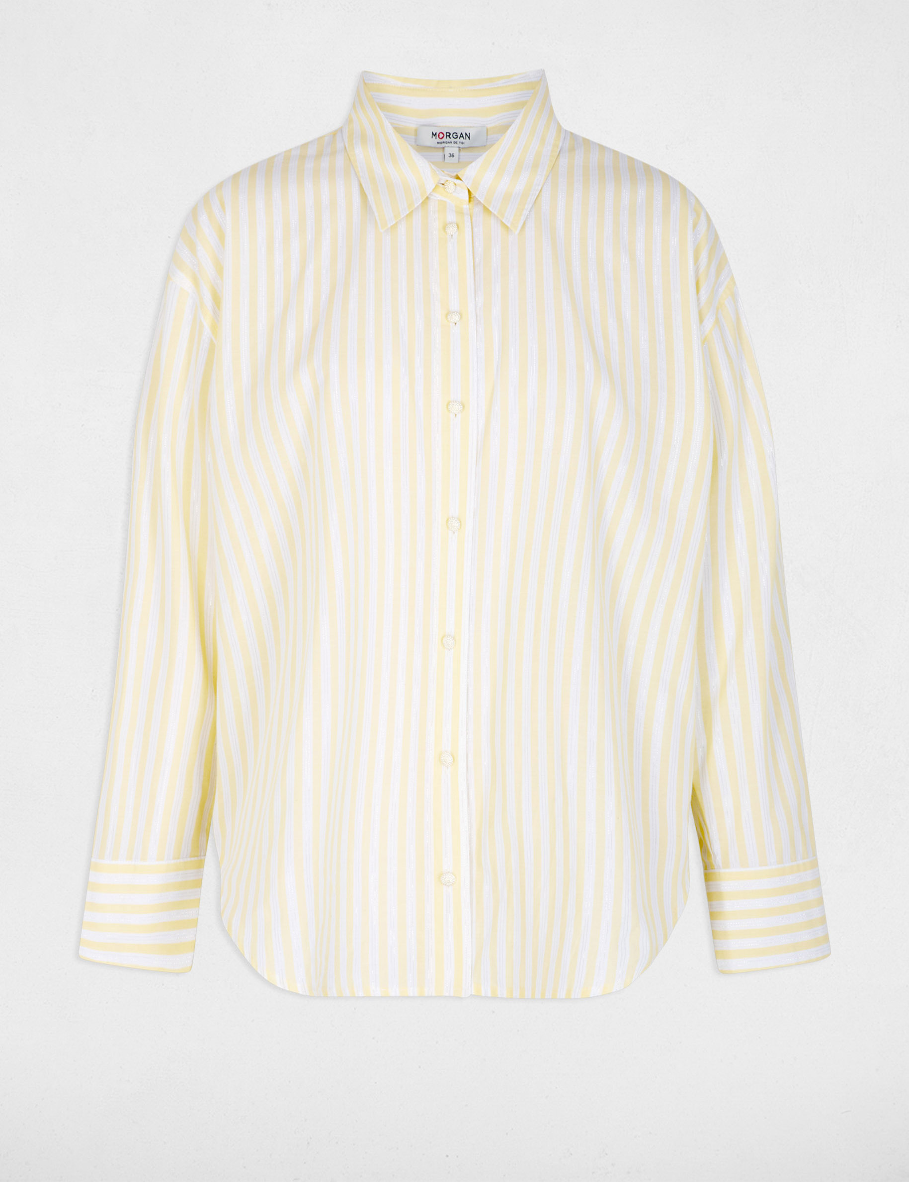 Gestreept overhemd met reverskraag lichtgeel vrouw