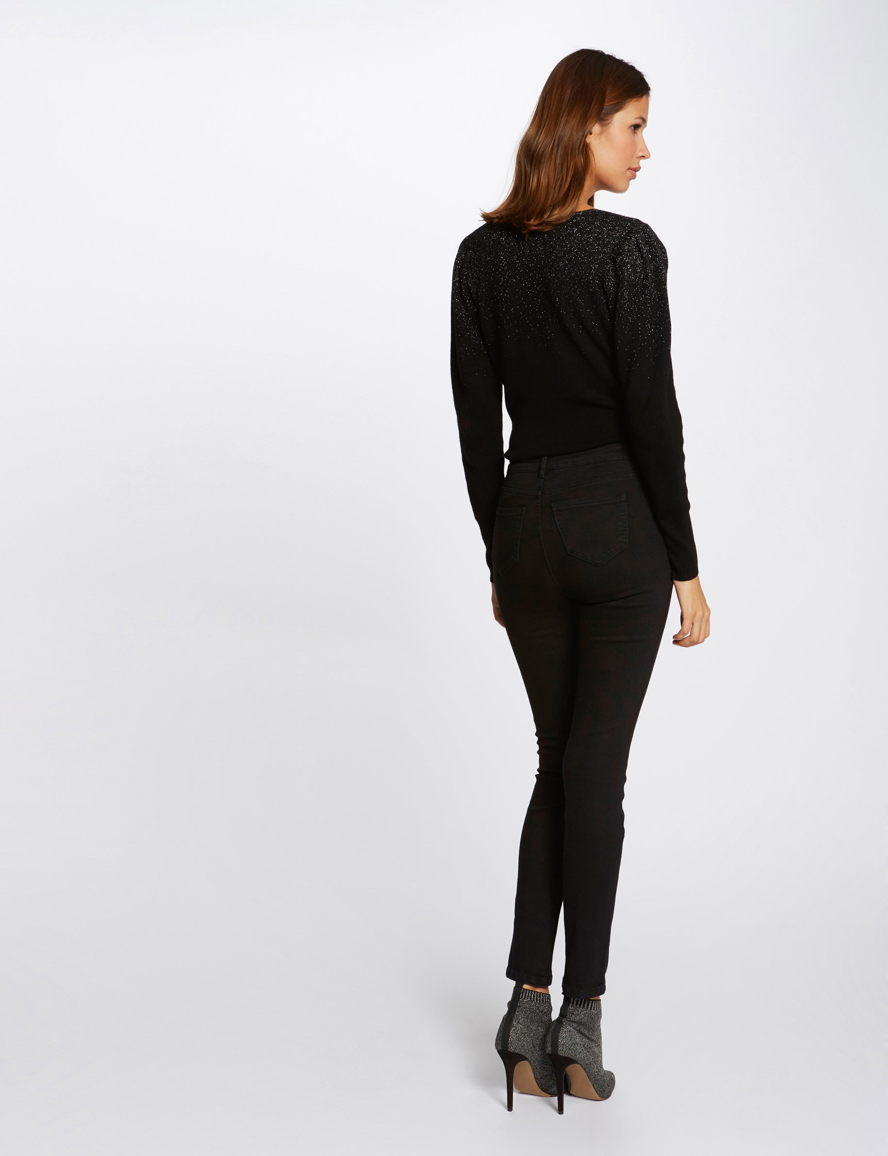 Jeans skinny taille standard boutonn&eacute; noir femme