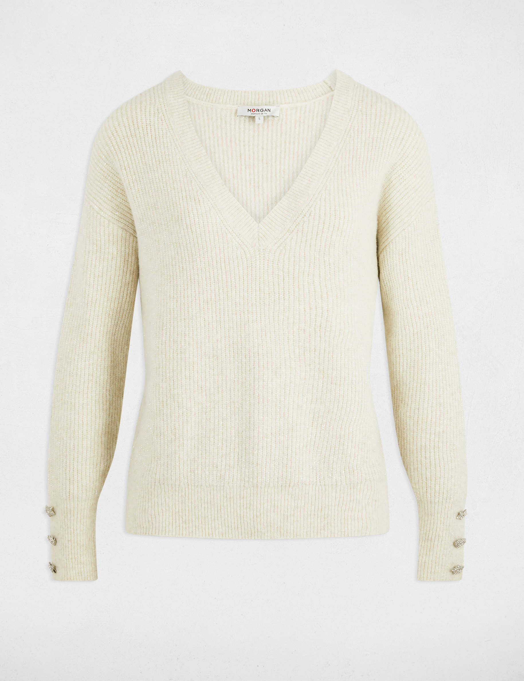 Pull col en V oversize ivoire femme