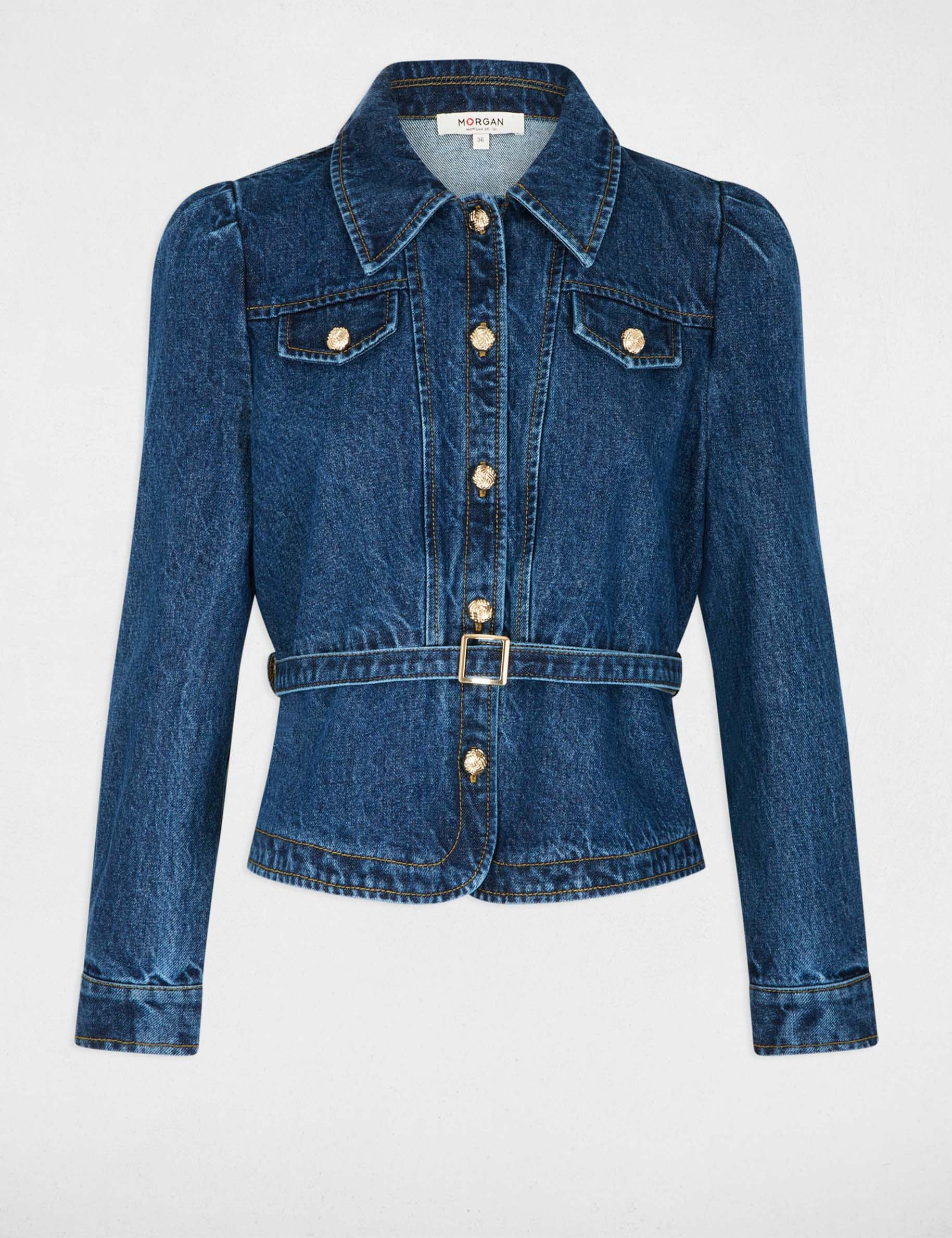 Veste jean ceintur&eacute;e denim stone femme