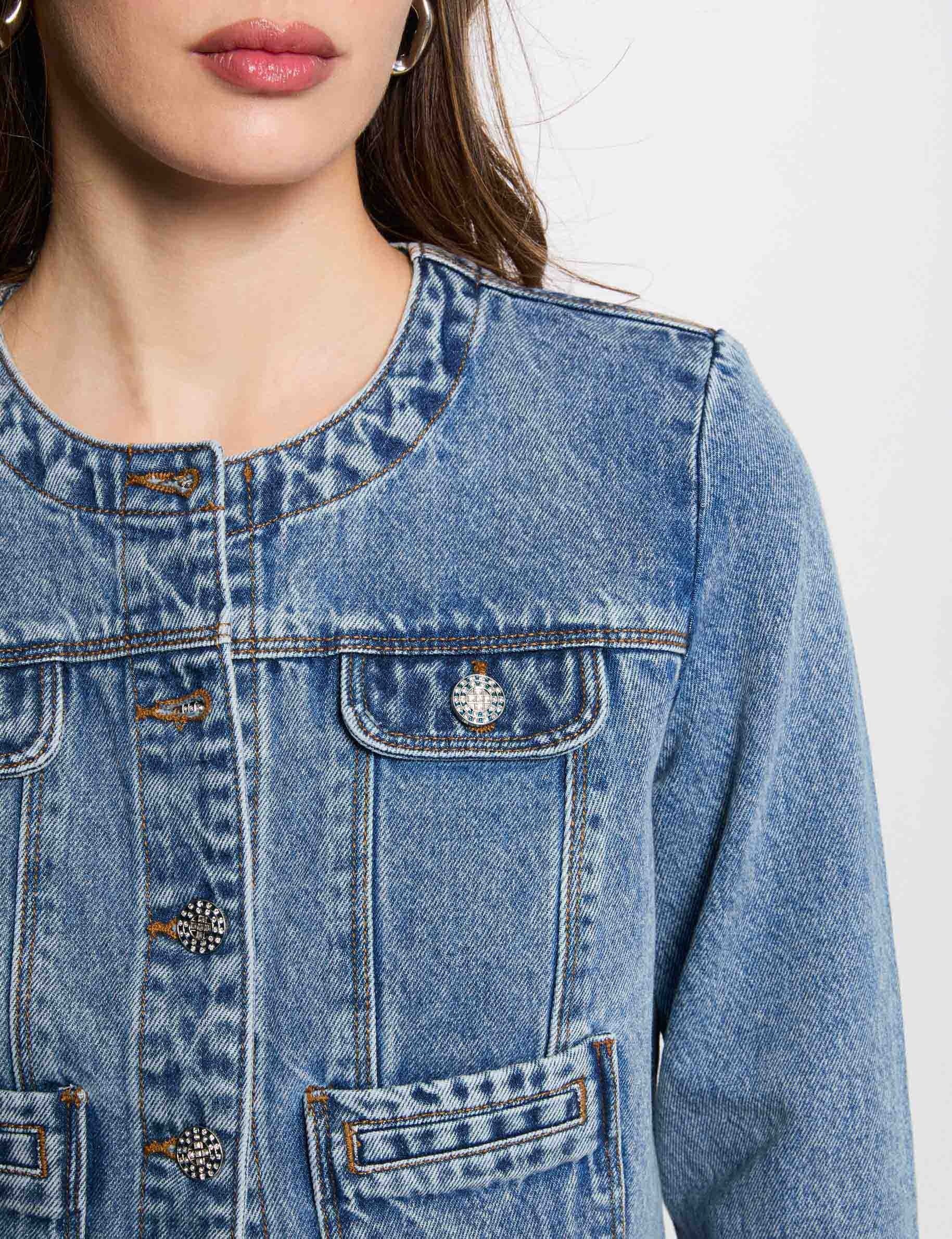 Korte spijkerjas dubbel stone washed denim vrouw
