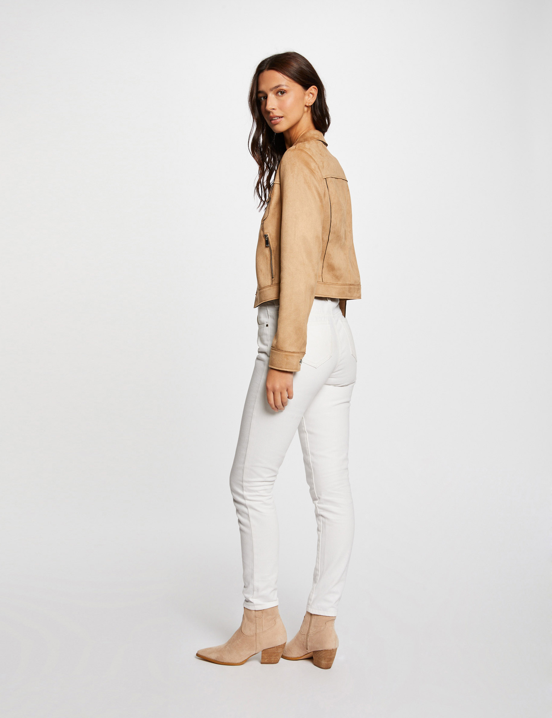 Blouson suédine boutonné camel femme