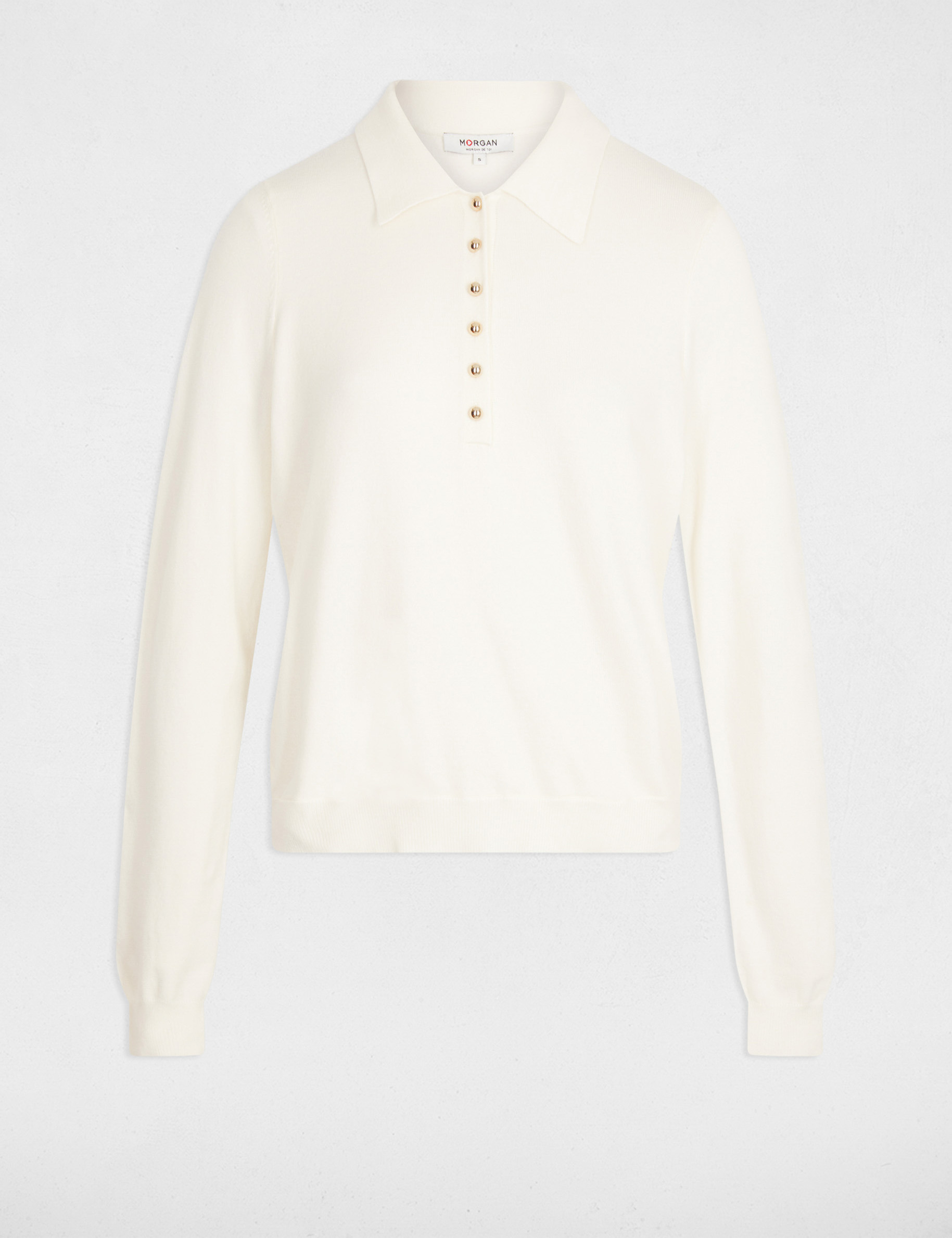 Pull col polo manches longues ivoire femme