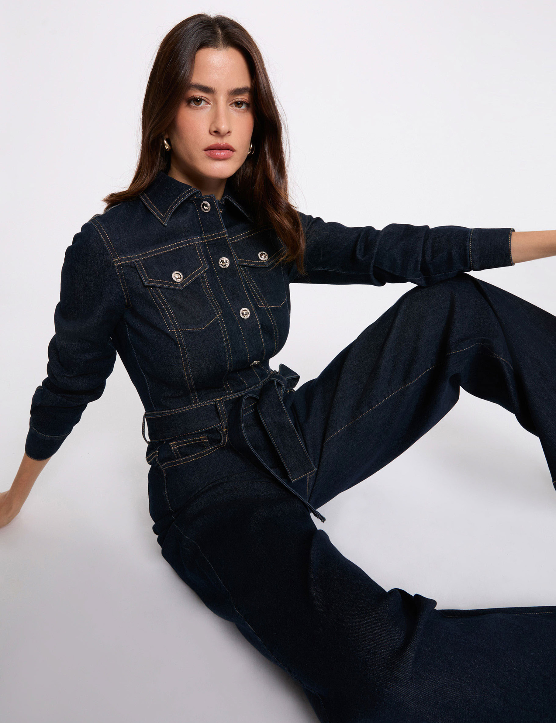 Wijde jeans jumpsuit ruw denim vrouw