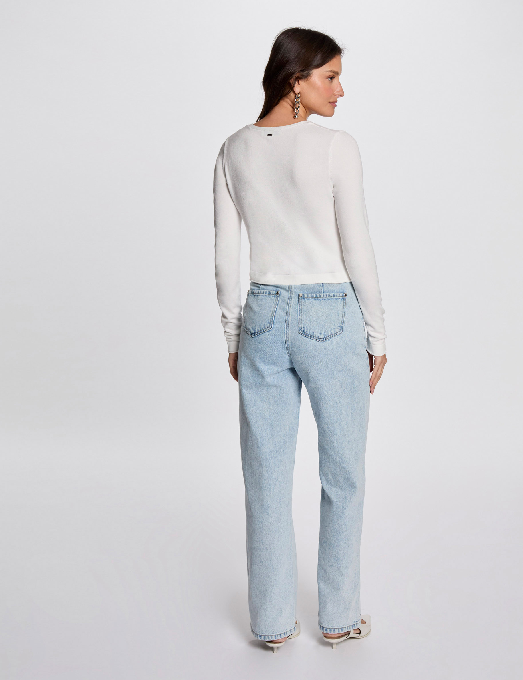 Gilet manches longues &agrave; col en V blanc femme