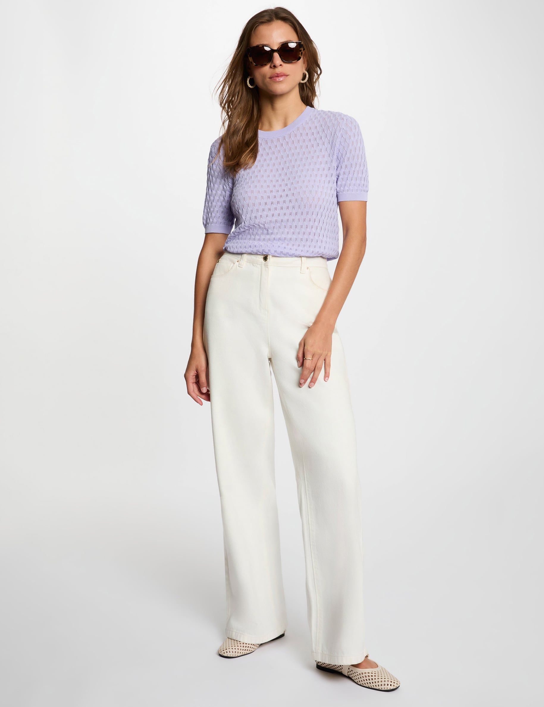 Fijne trui met ronde hals mauve vrouw