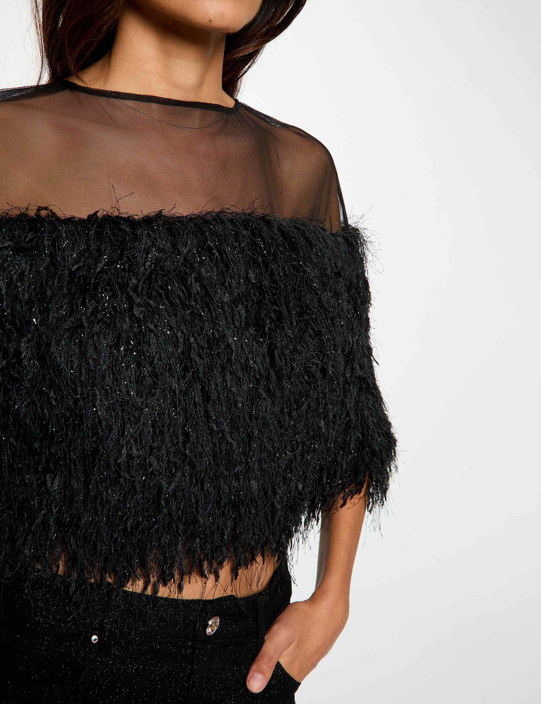 Blouse van imitatiebont zwart vrouw