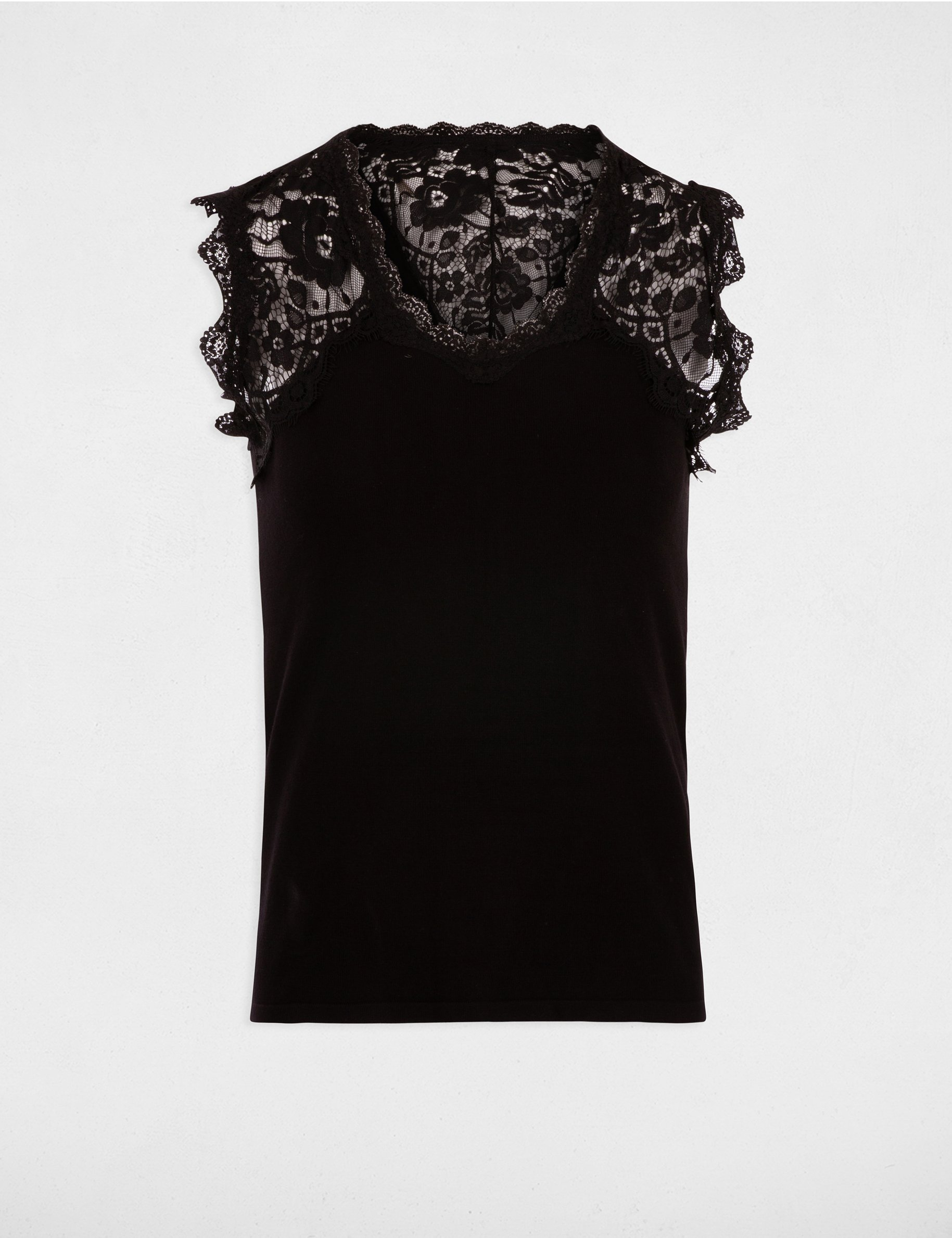 D&eacute;bardeur bretelles larges en dentelle noir femme