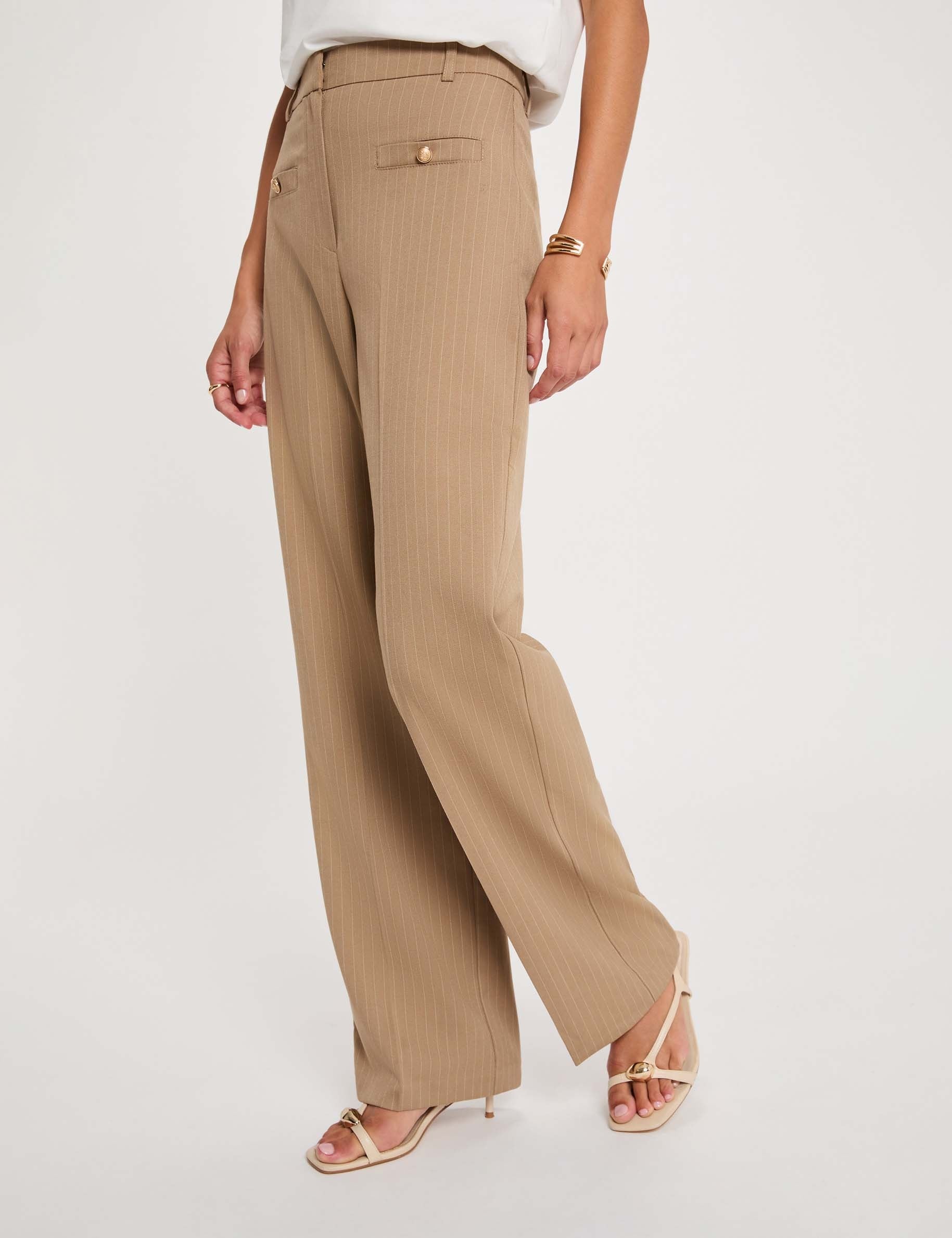 Hoge taille rechte broek taupe vrouw