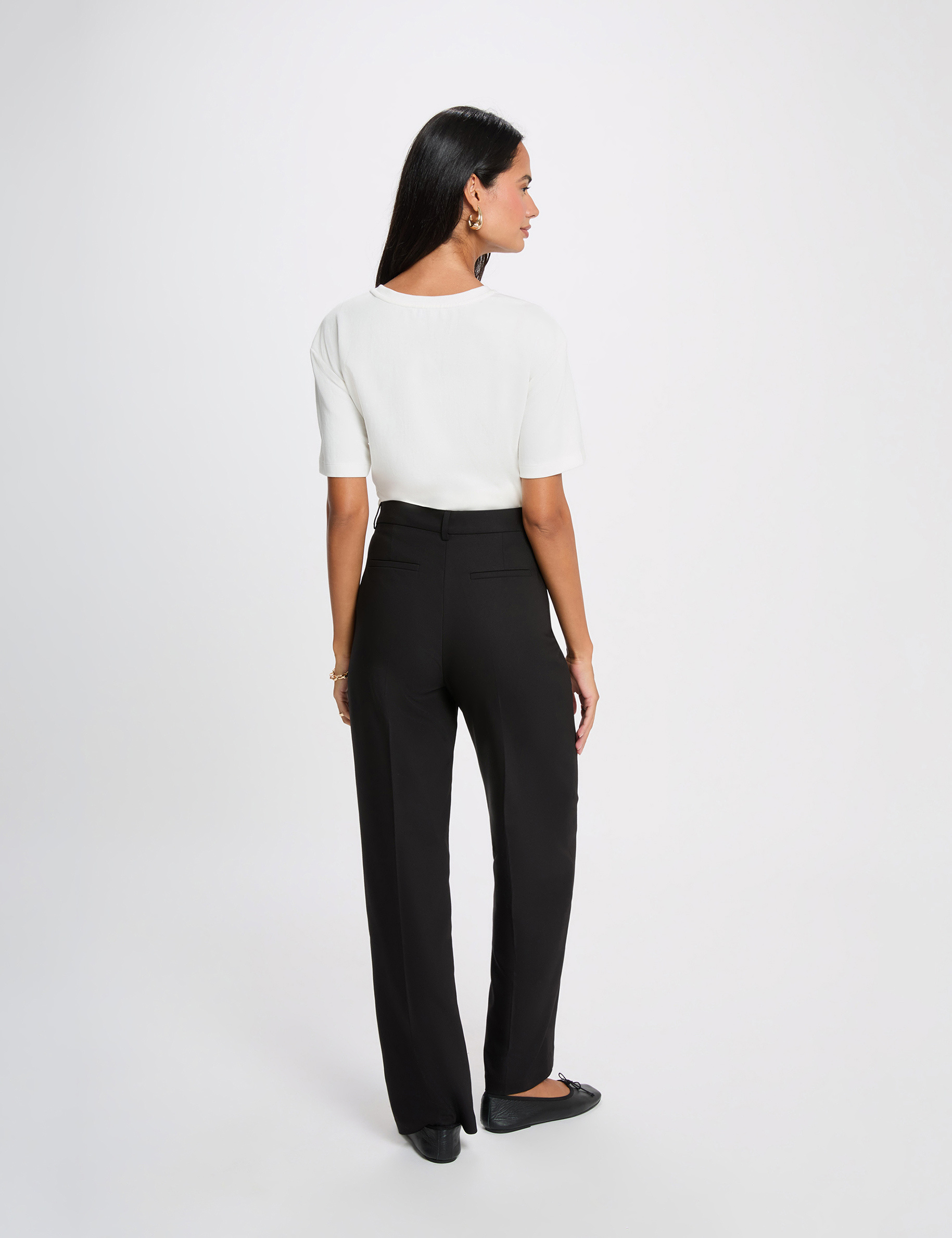 Hoge taille wijde broek zwart vrouw