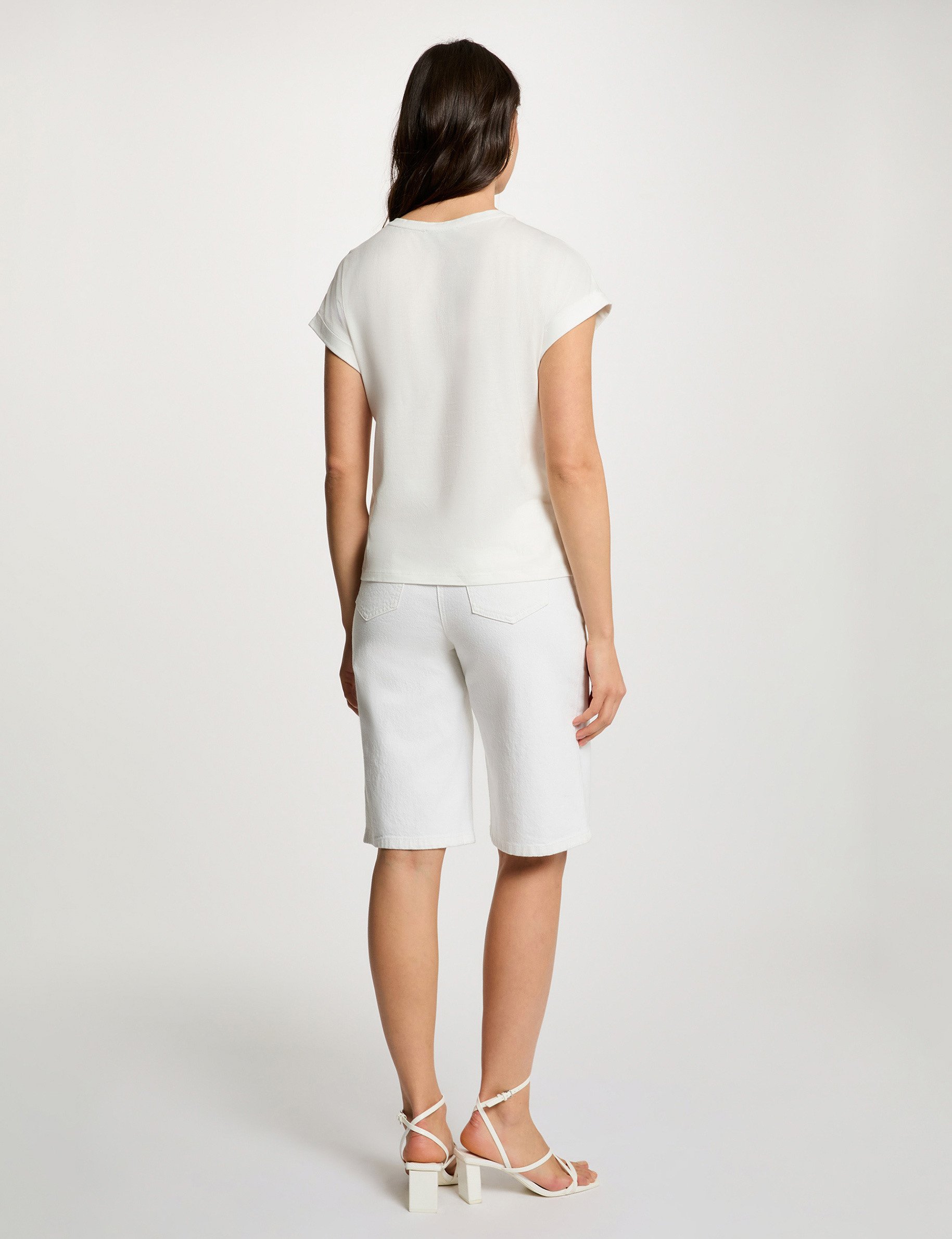 T-shirt col rond manches courtes blanc femme