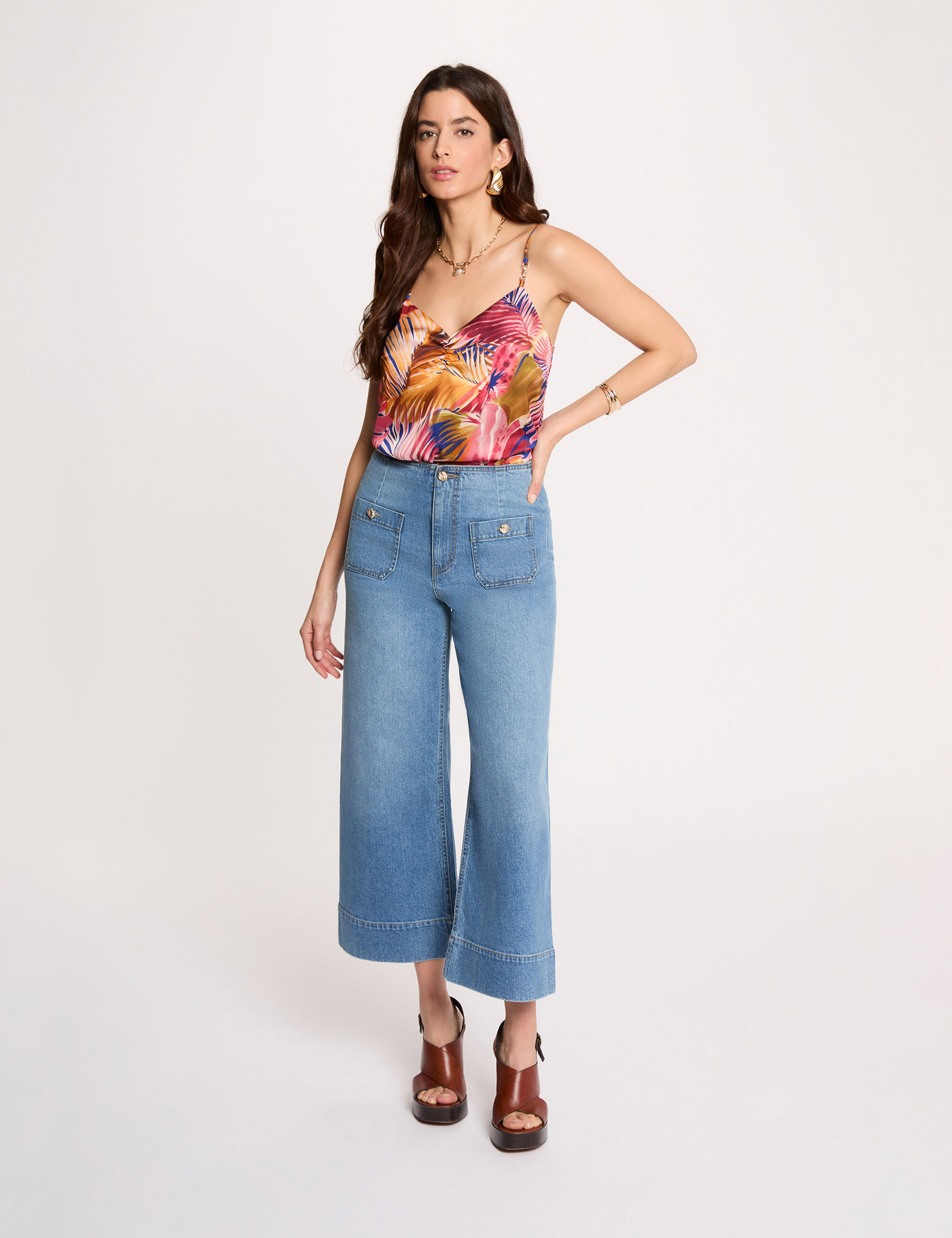 Getailleerde top met V-hals meerkleurig vrouw