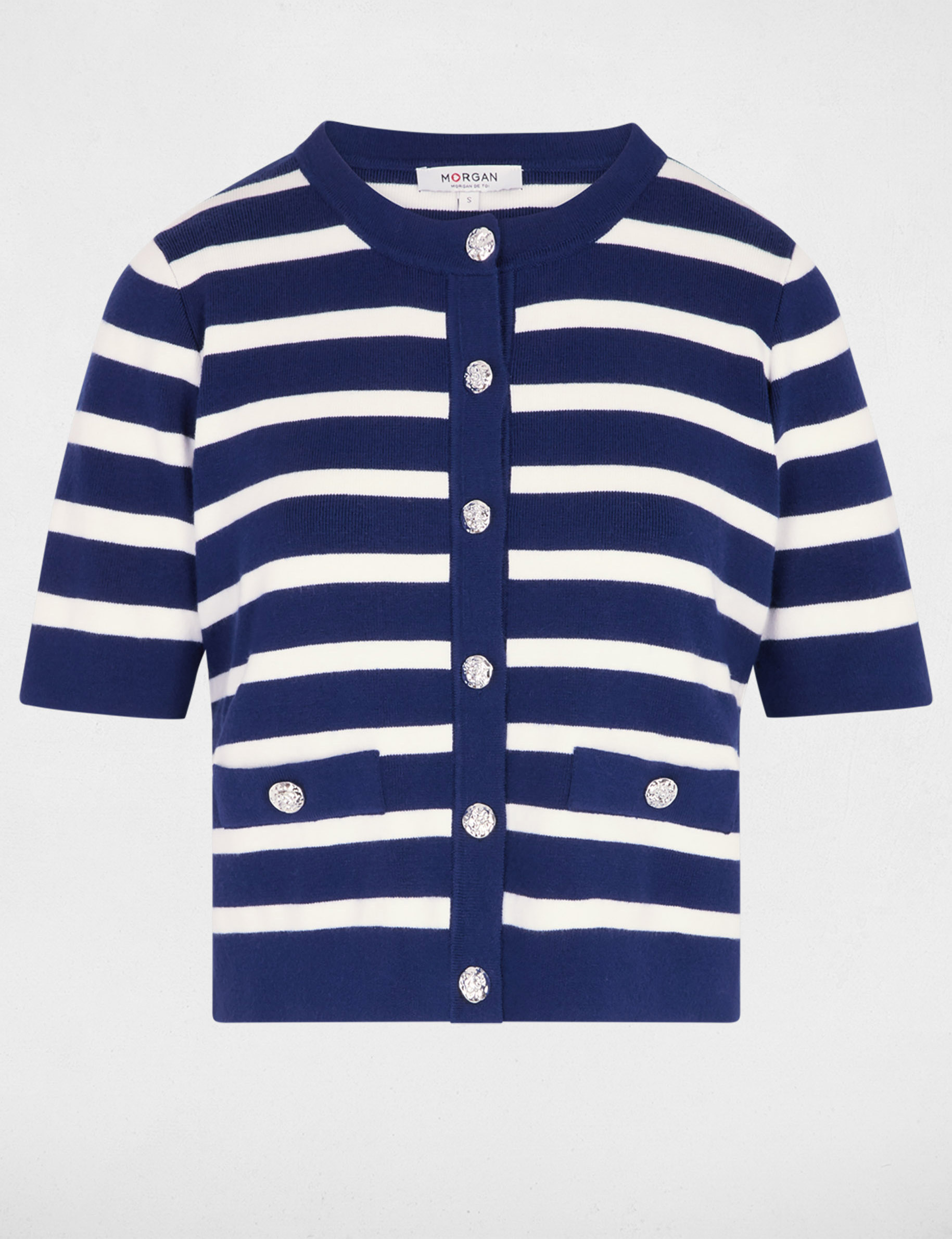 Gilet ray&eacute; manches courtes bleu marine femme