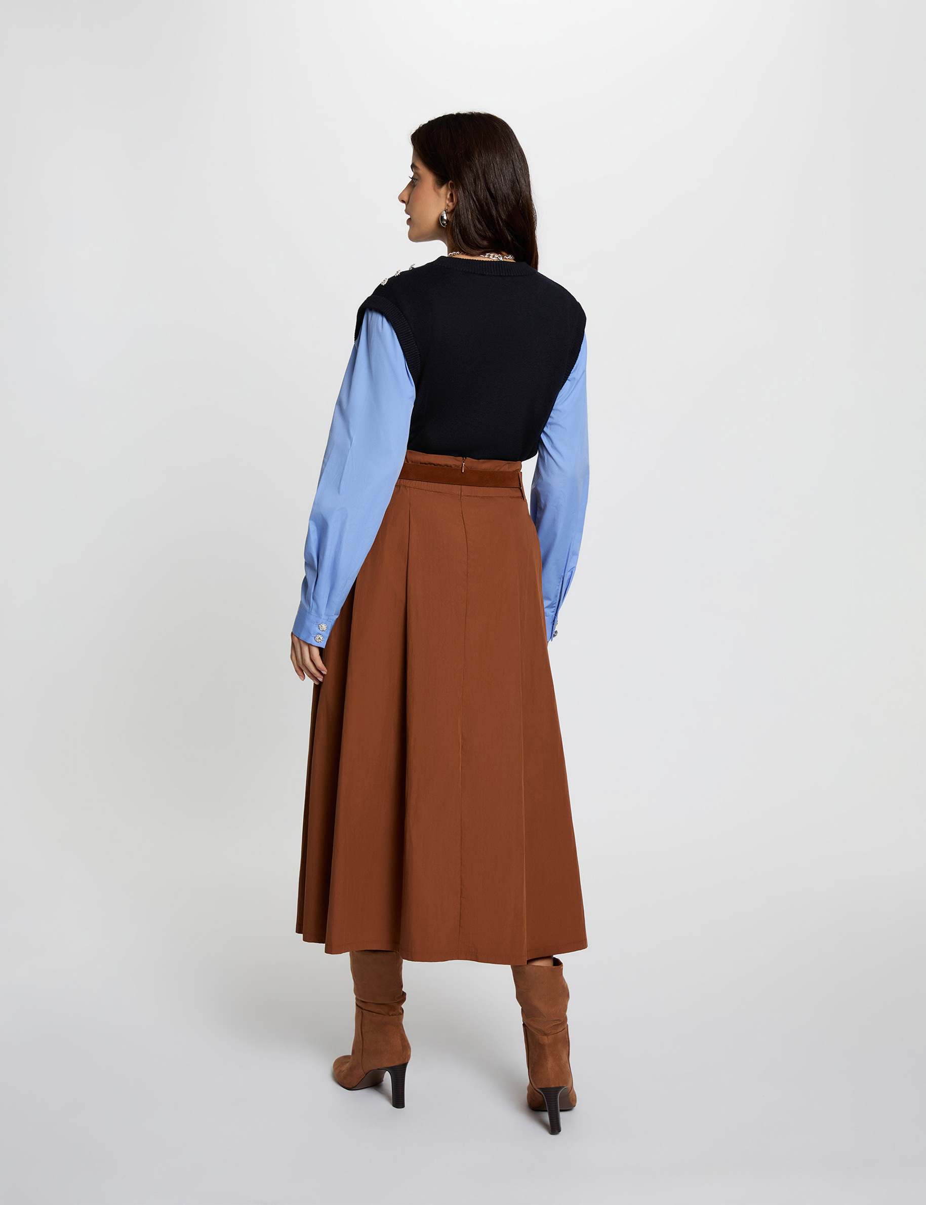 Getailleerde trui met reverskraag marineblauw vrouw