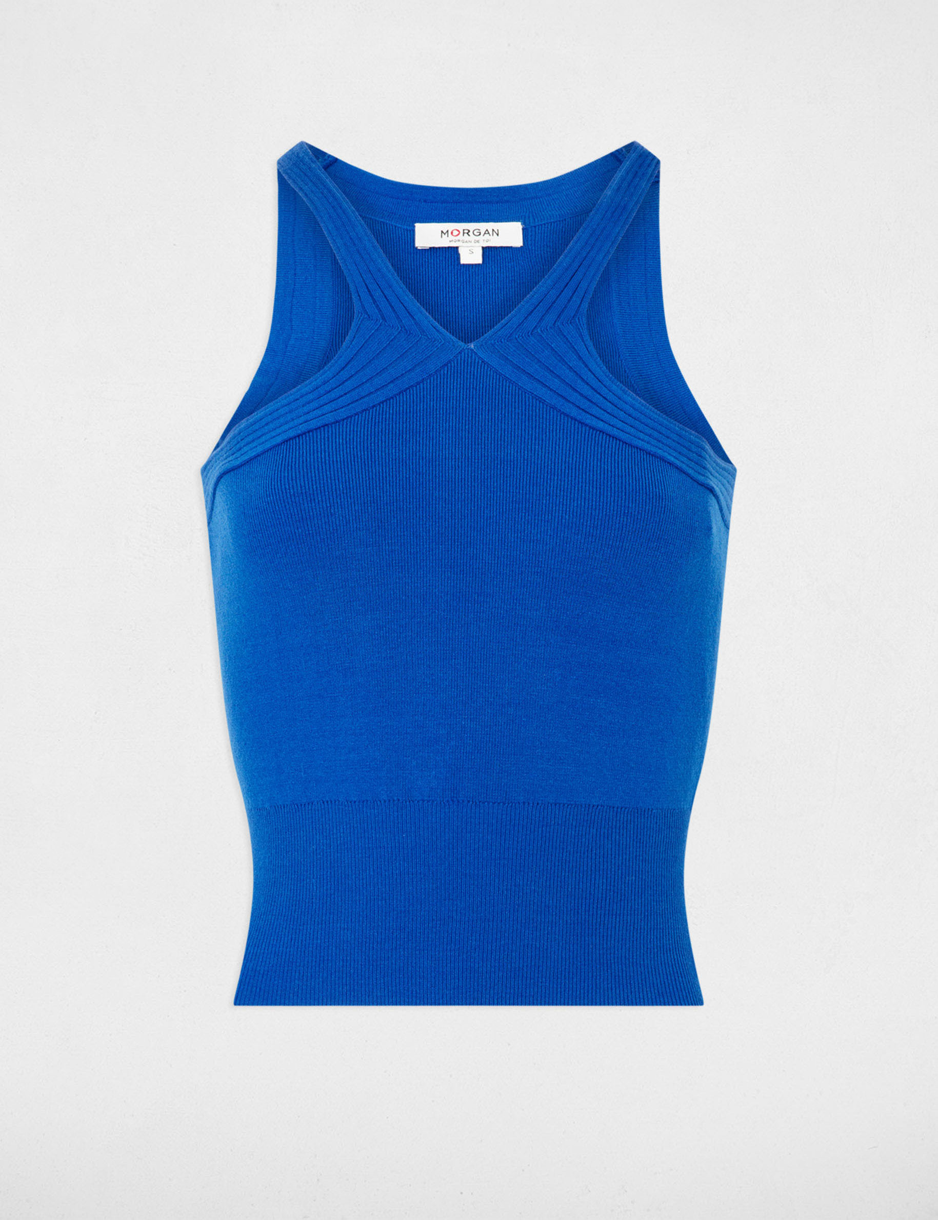 top en maille a bretelles bleu electrique femme Top en maille à bretelles bleu electrique femme
