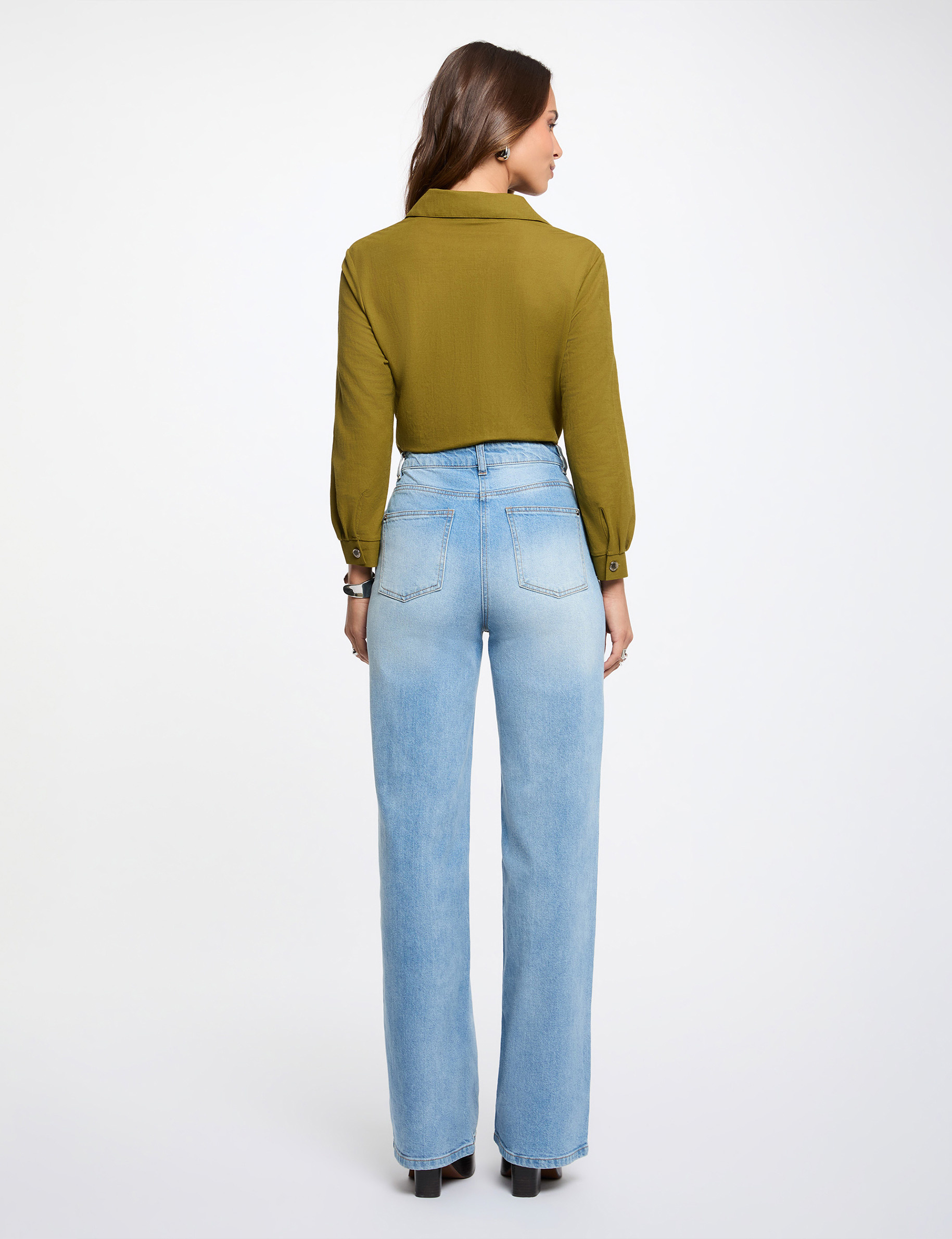 Geknoopte blouse met reverskraag olijfgroen vrouw