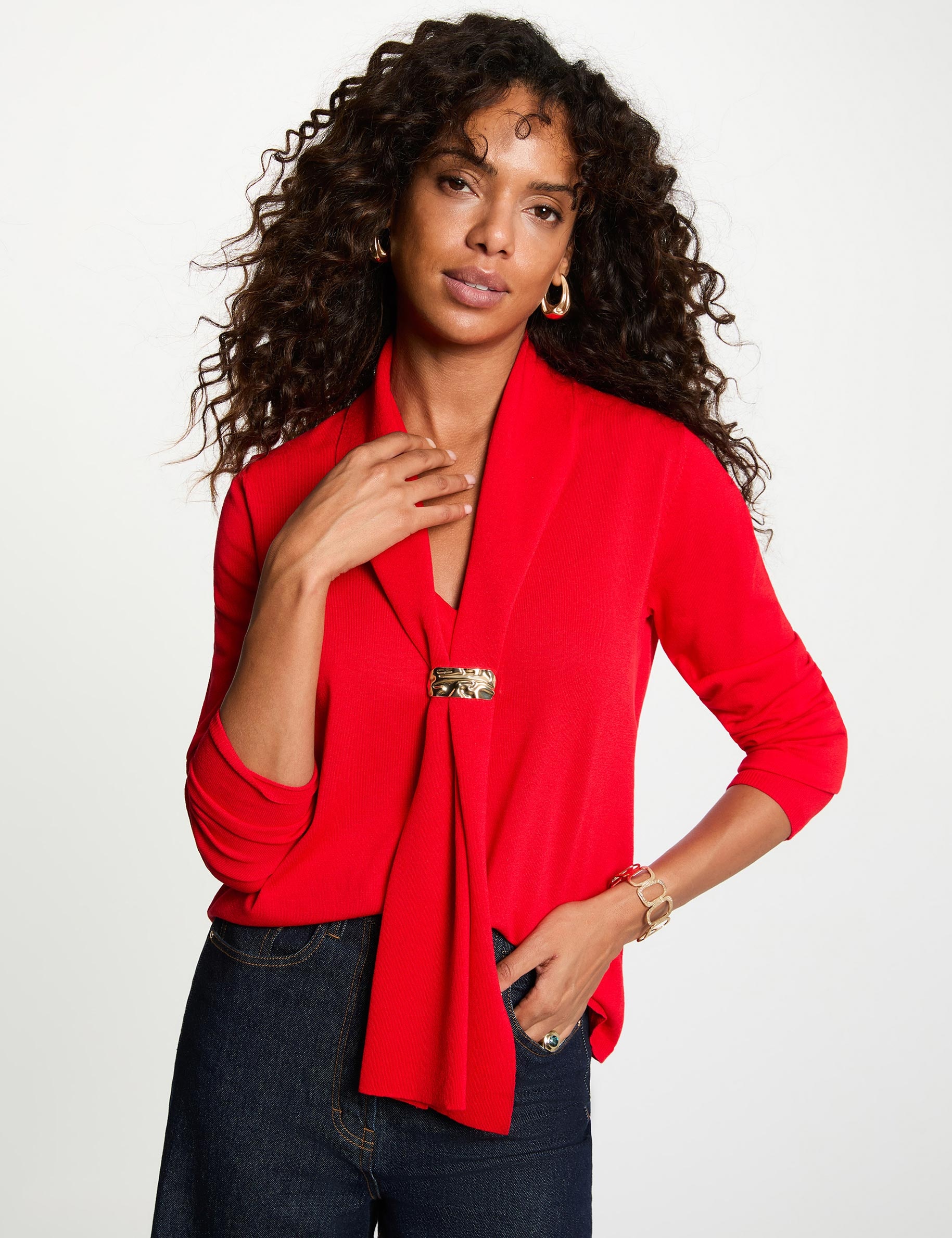 Pull col ch&acirc;le rouge femme