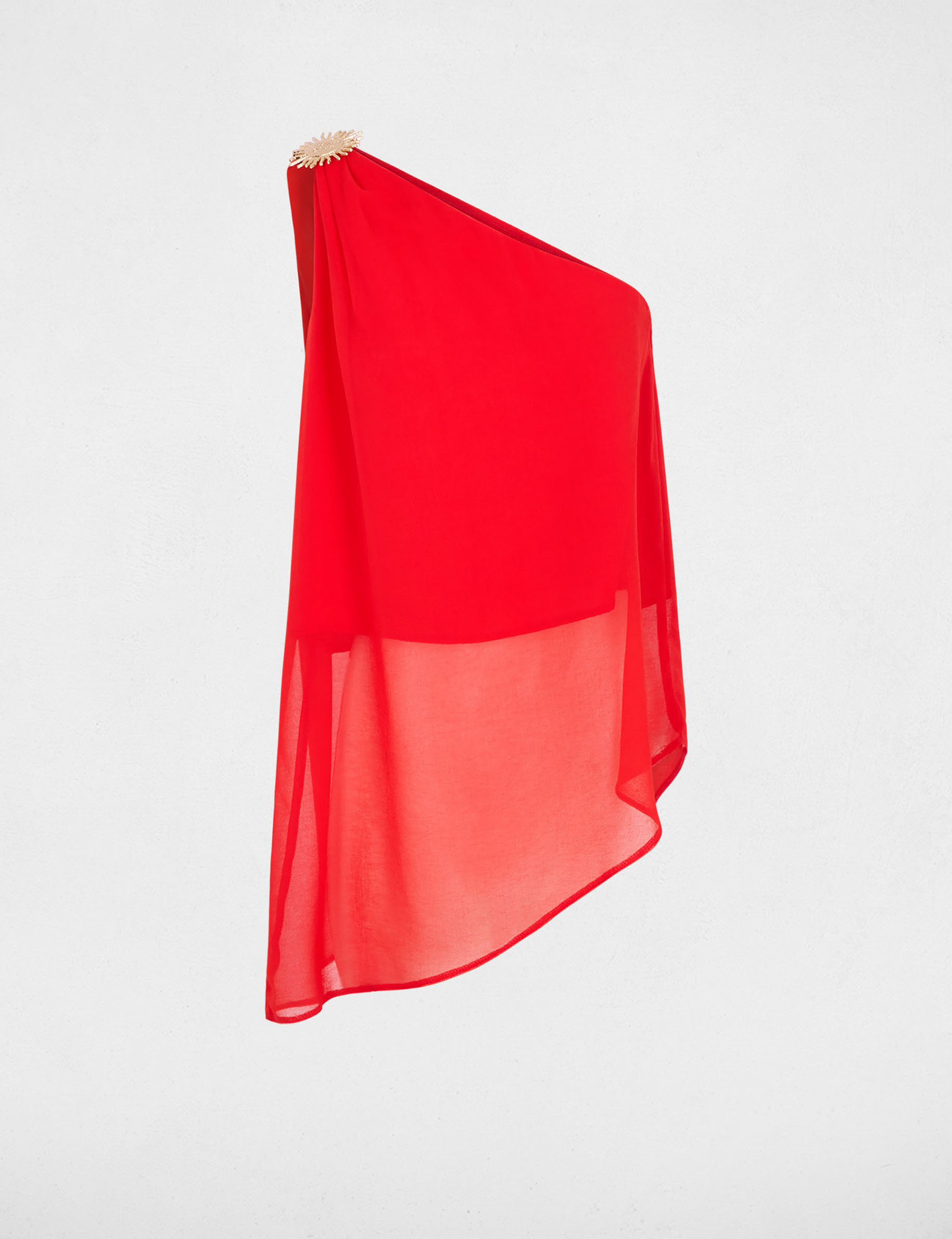 Top voile asym&eacute;trique rouge femme