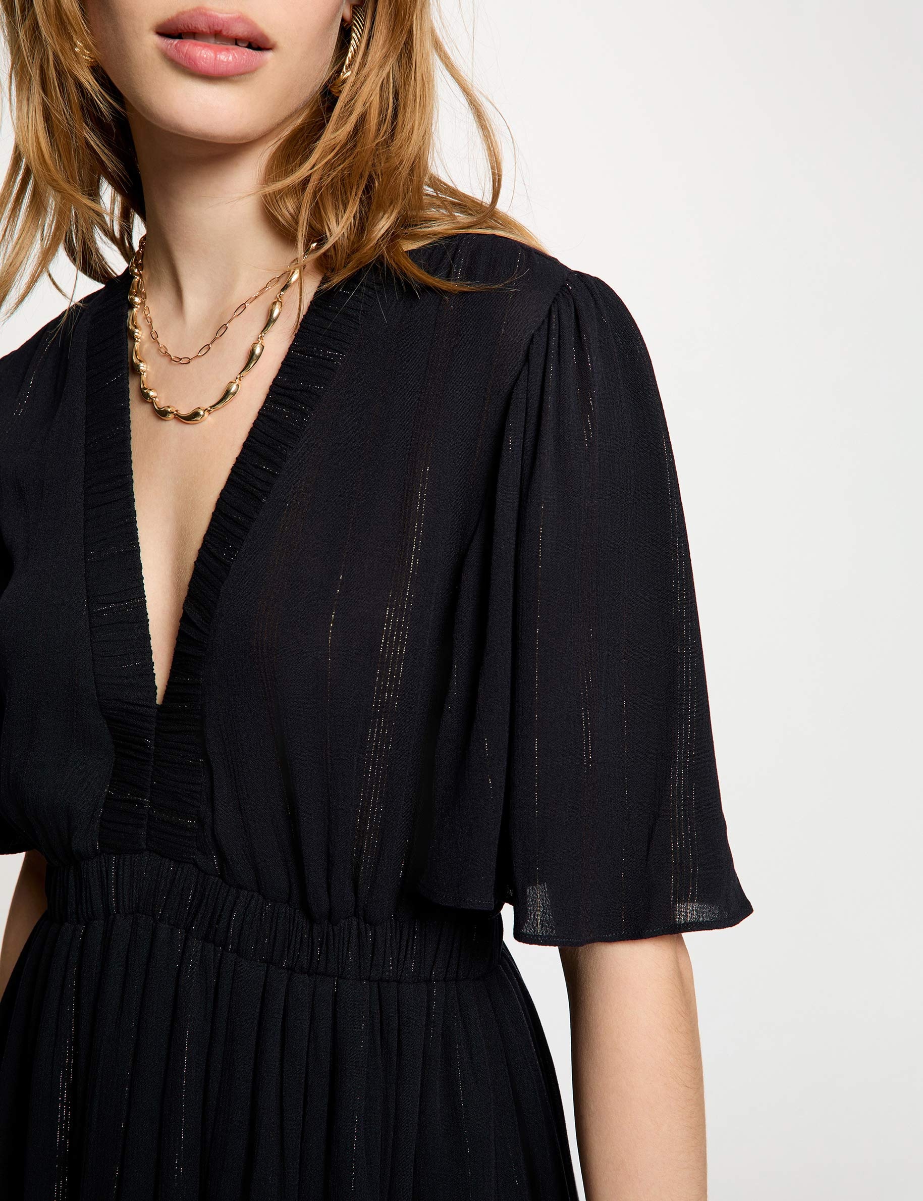 Lange jurk met V-hals marineblauw vrouw