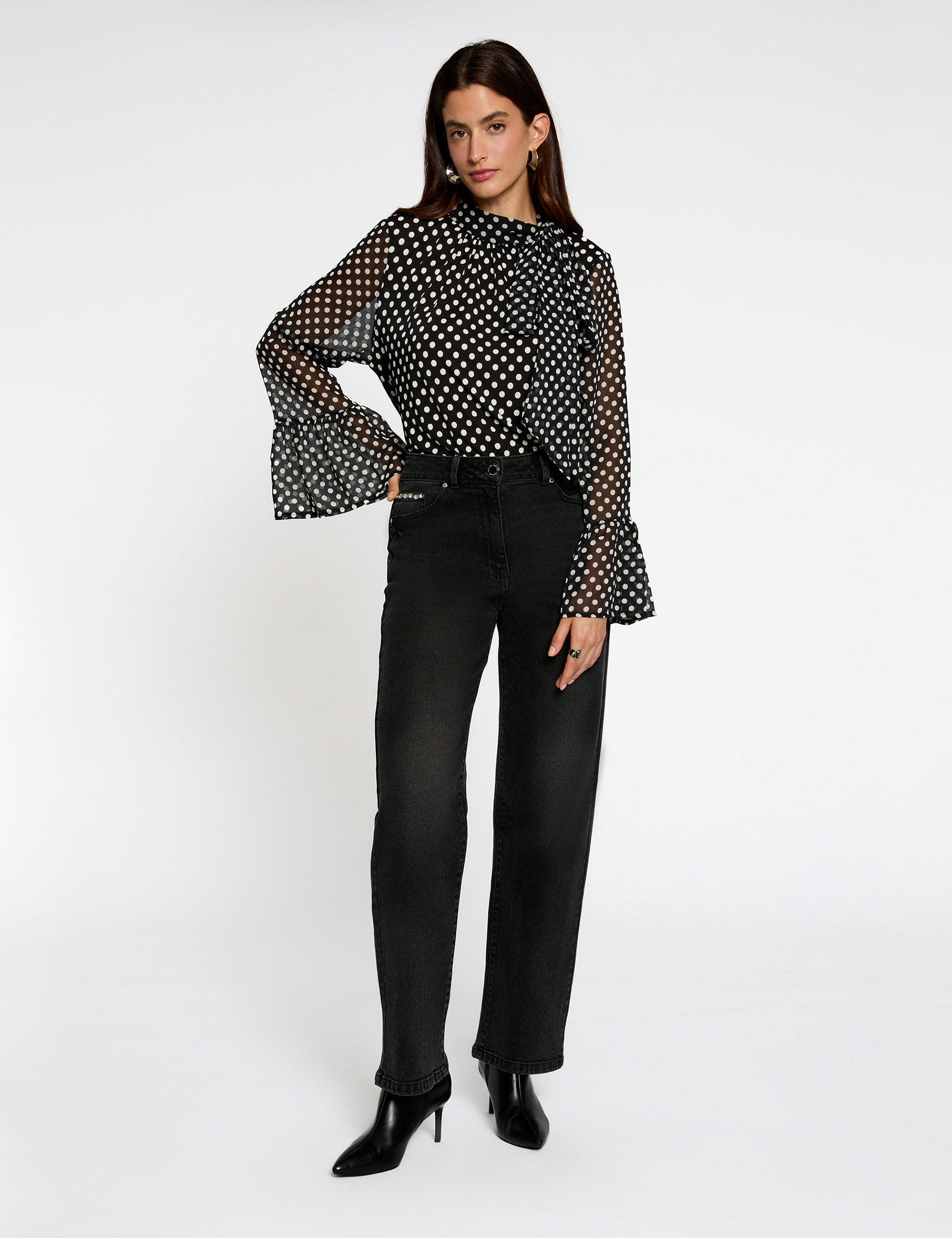 t shirt voile col lavalliere noir femme T-shirt voile col lavallière noir femme