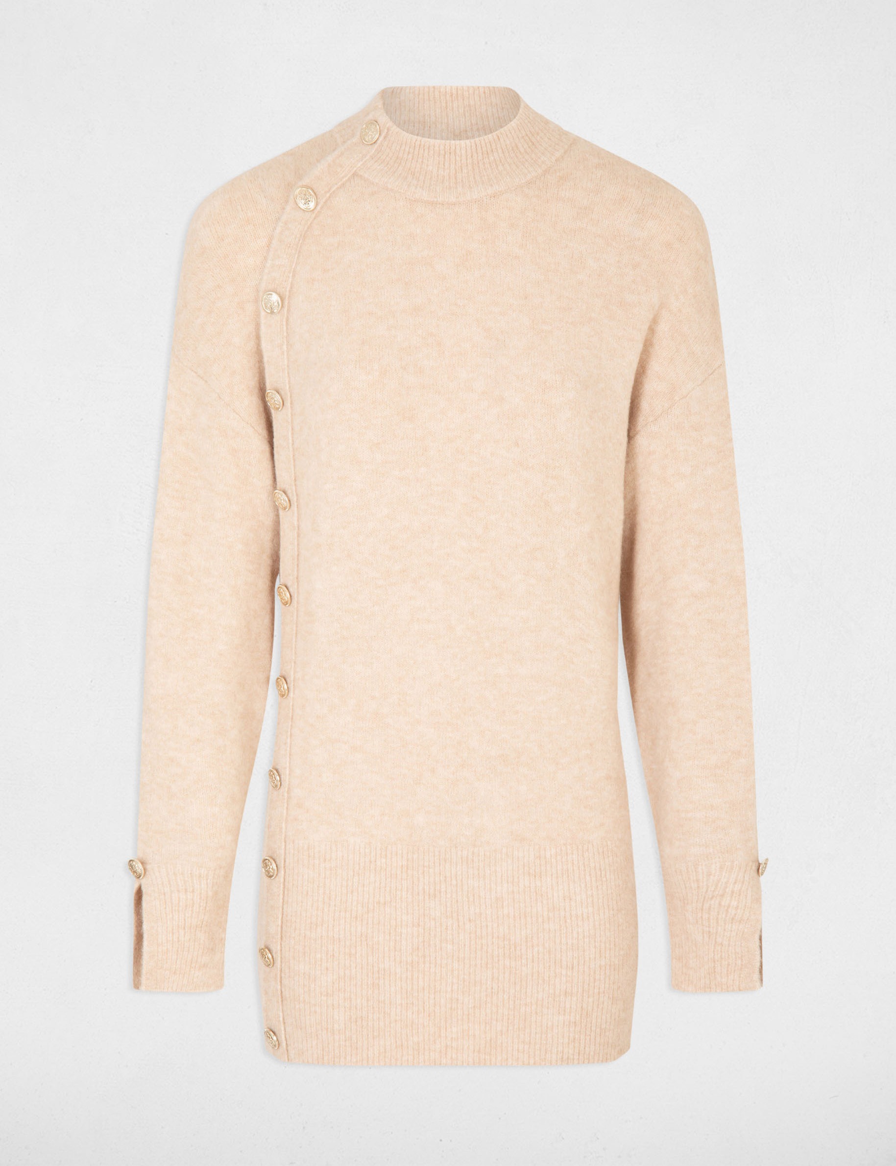 trui met lange mouwen halflang beige vrouw Trui met lange mouwen halflang beige vrouw