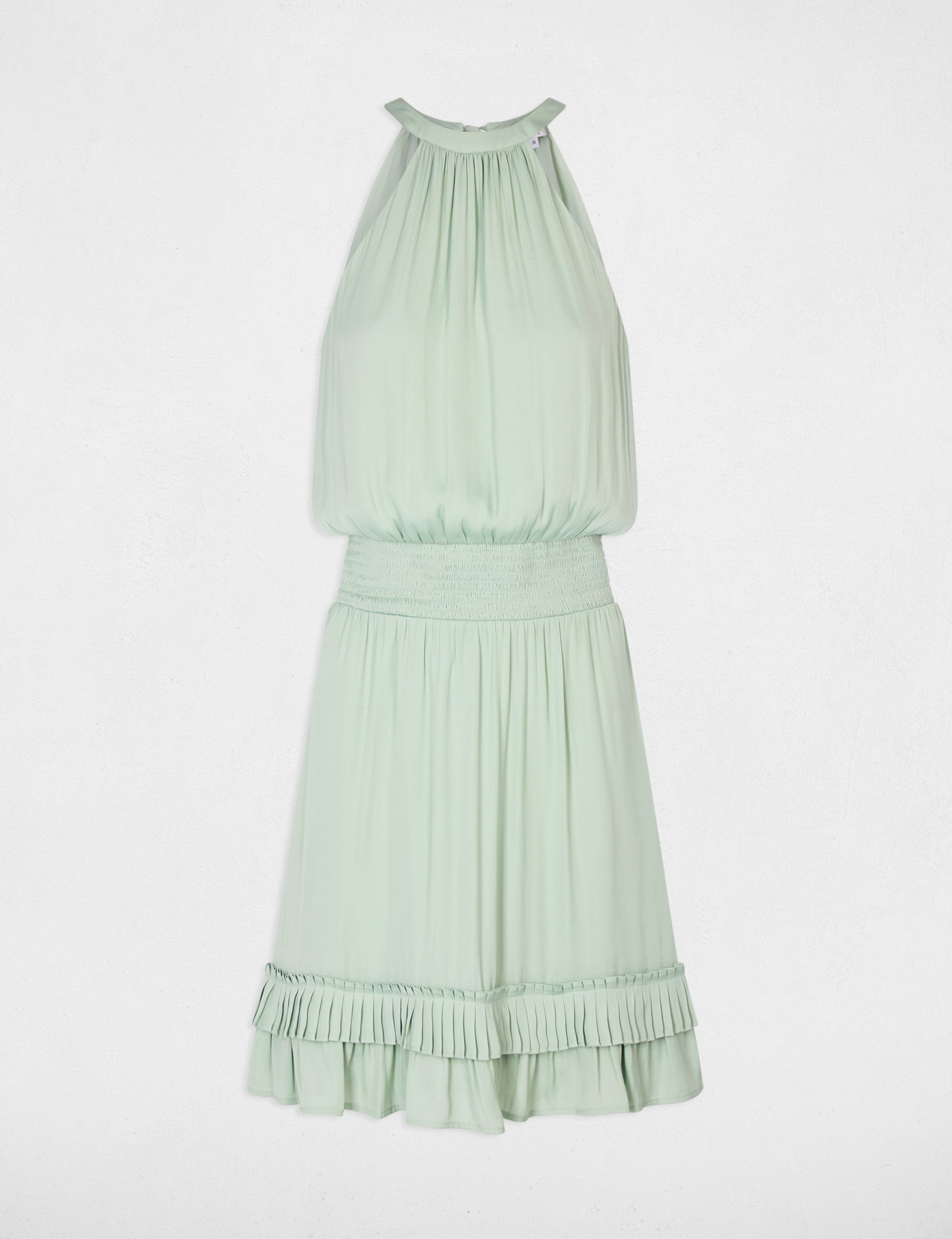 Robe courte col montant vert pastel femme