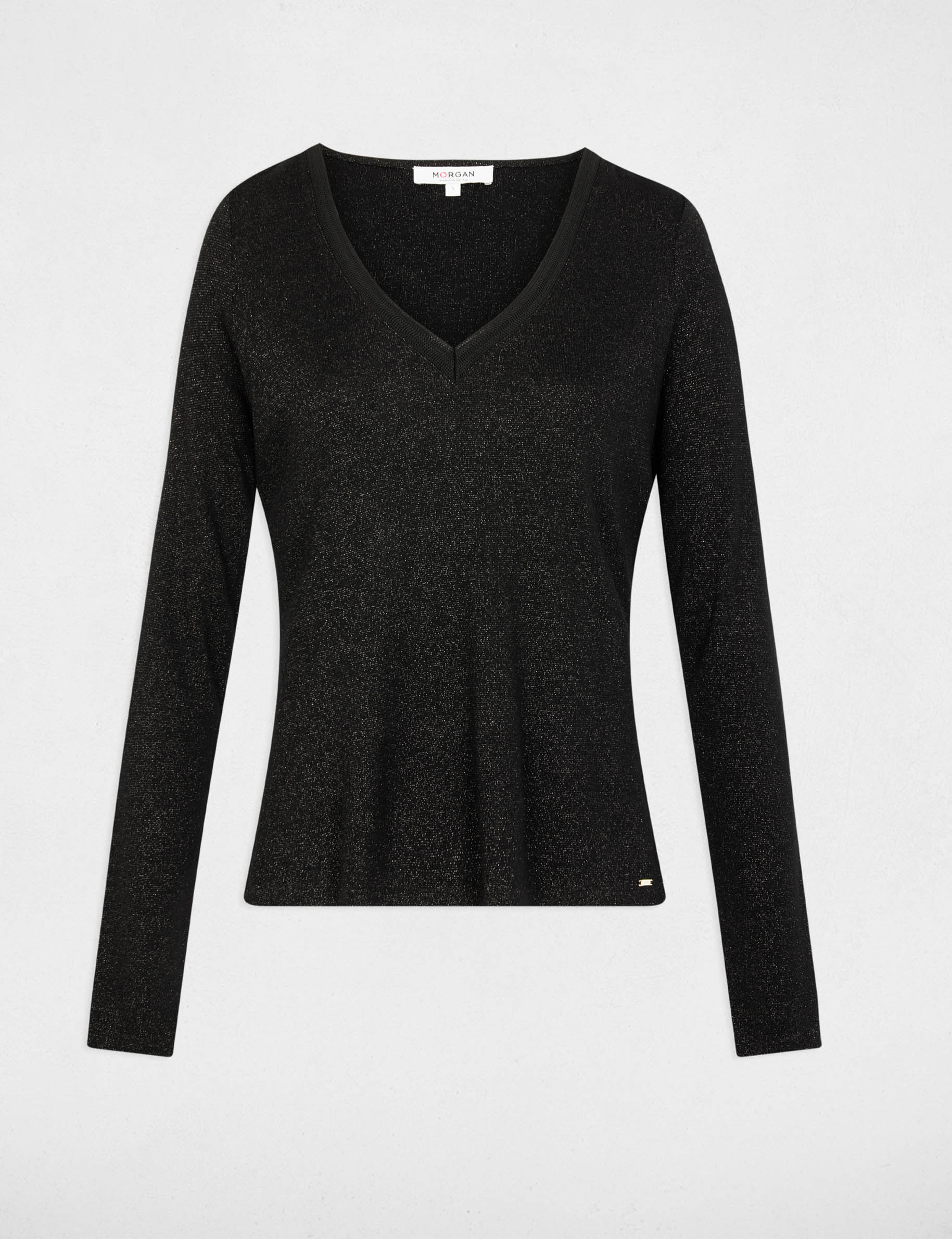 T-shirt cintré col v noir femme