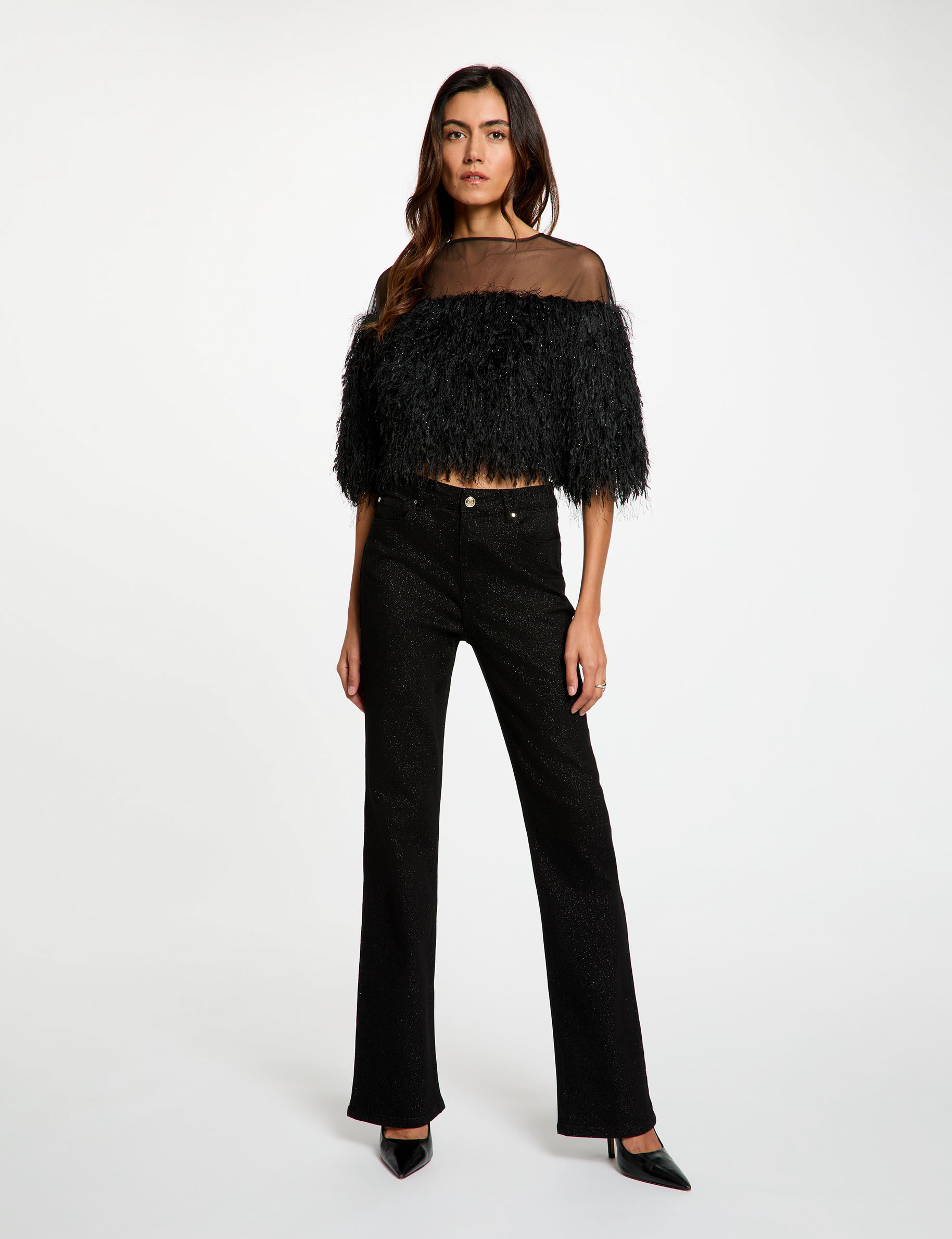 Blouse van imitatiebont zwart vrouw