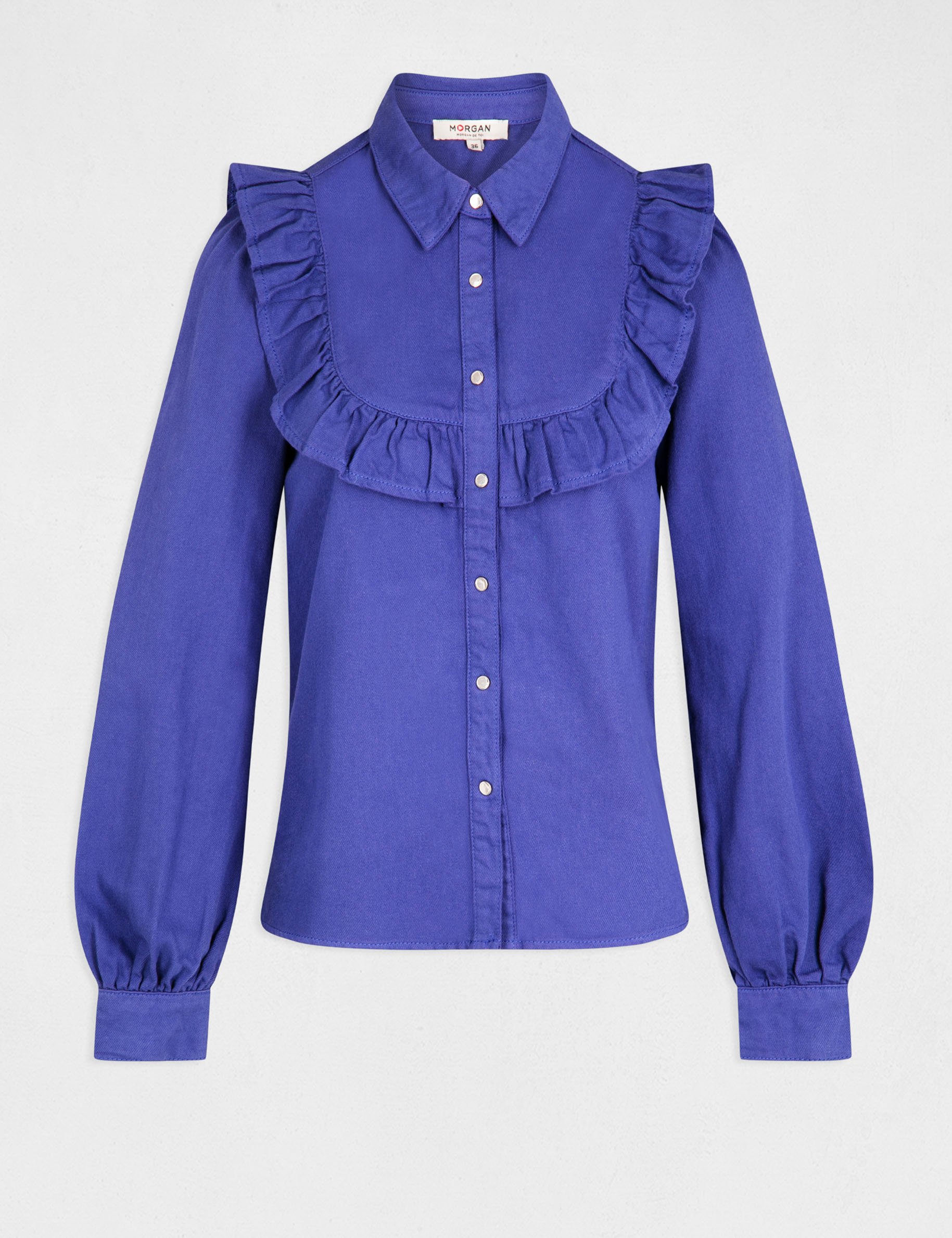 Chemise manches longues avec volants violet femme