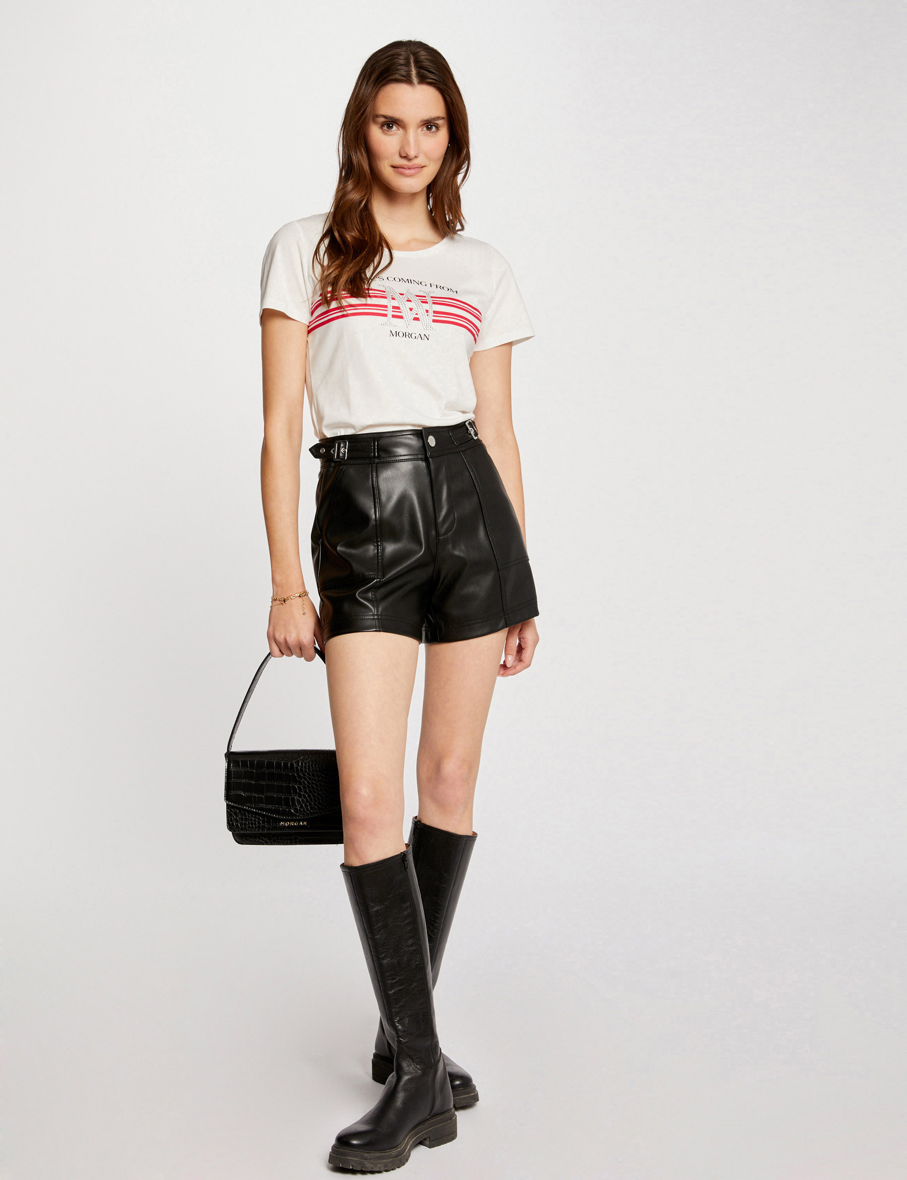 T-shirt met korte mouwen en strassstenen fuchsia vrouw