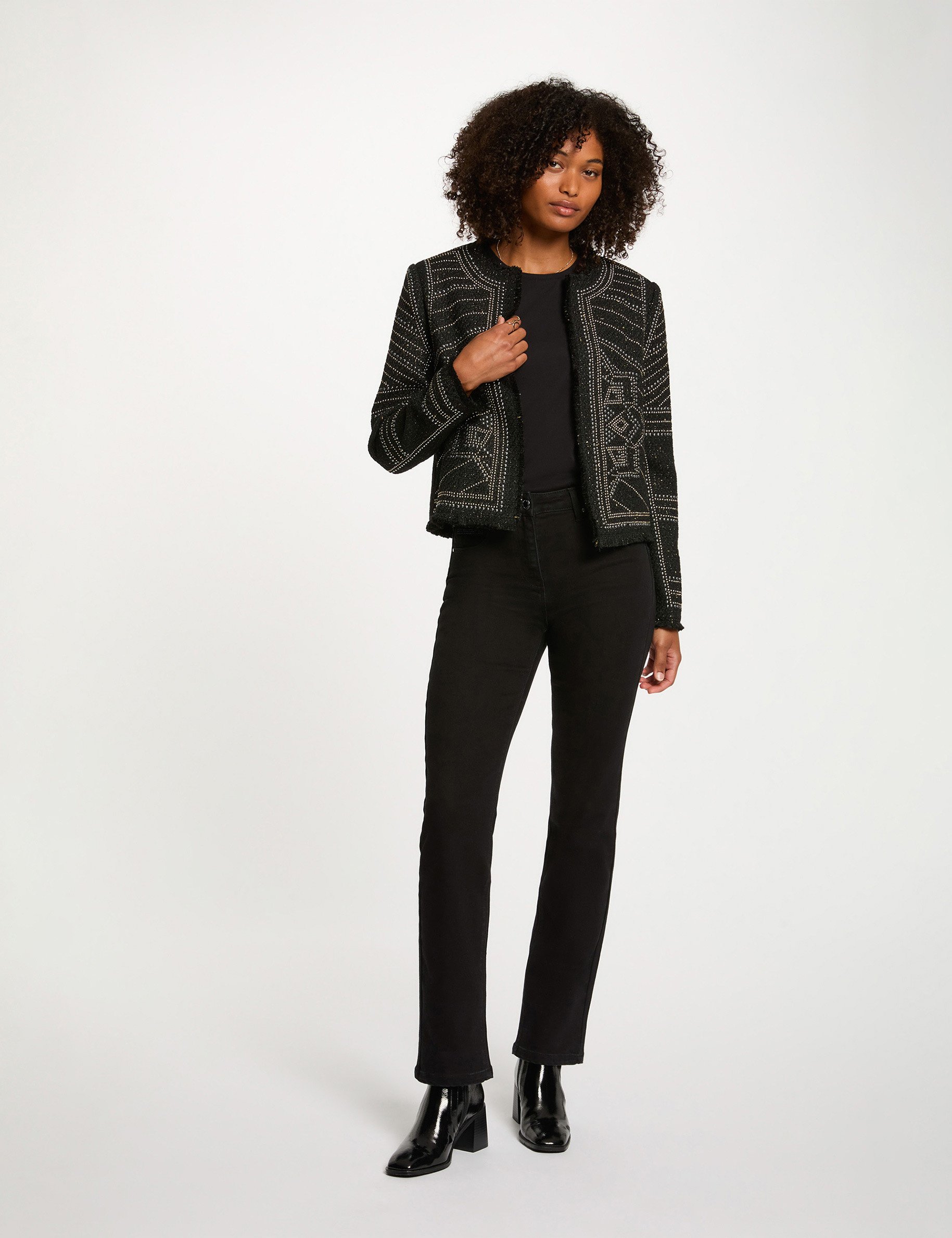 rechte jeans met strass zwart vrouw Rechte jeans met strass zwart vrouw