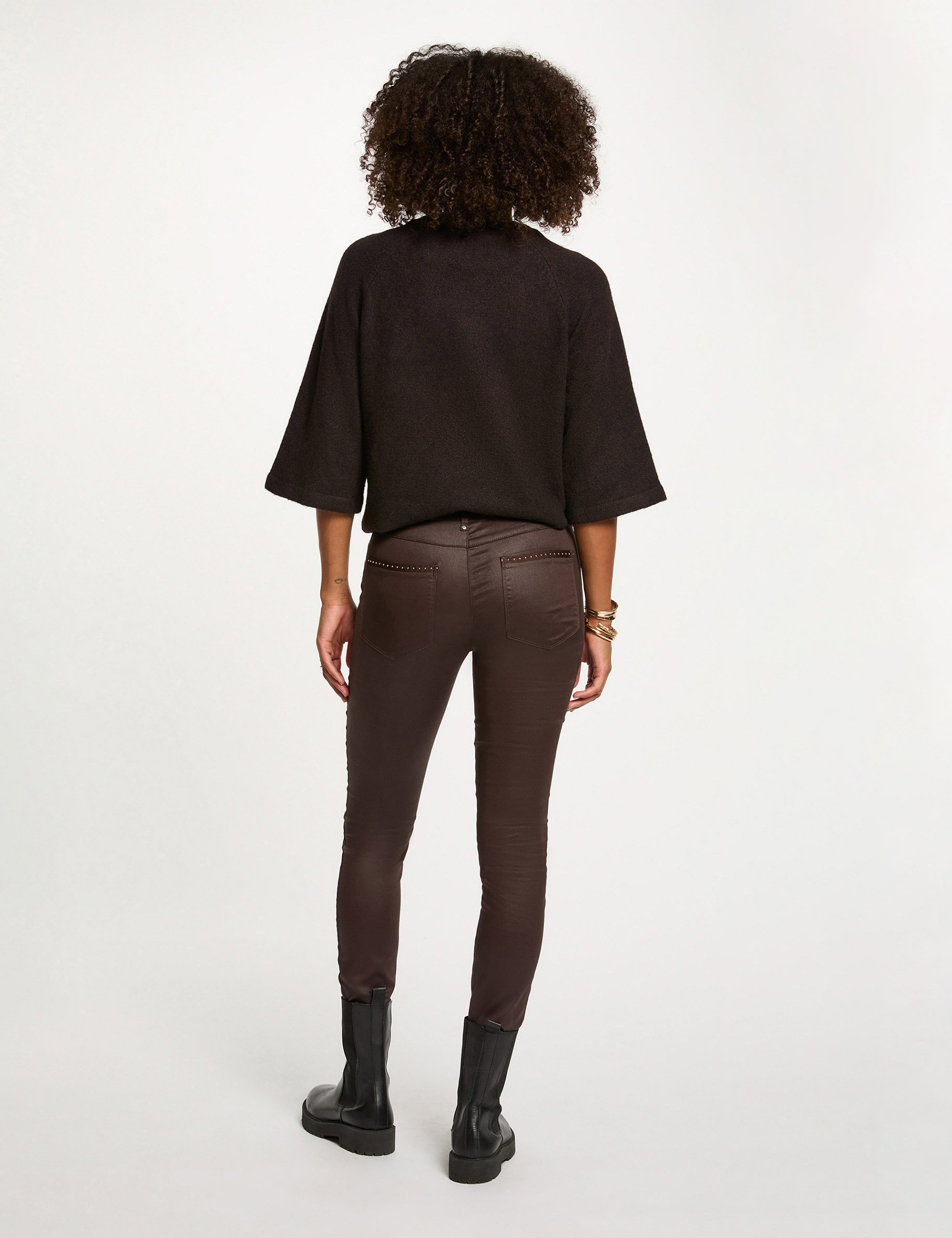 Pull manches 3/4 oversize marron fonc&eacute; femme