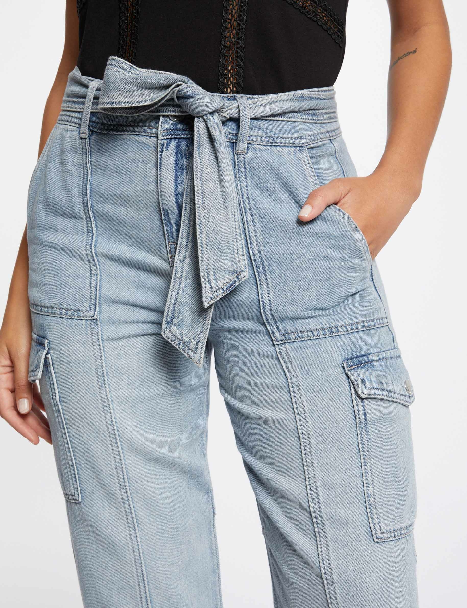 Wijde cargo jeans met hoge taille jean bleached vrouw