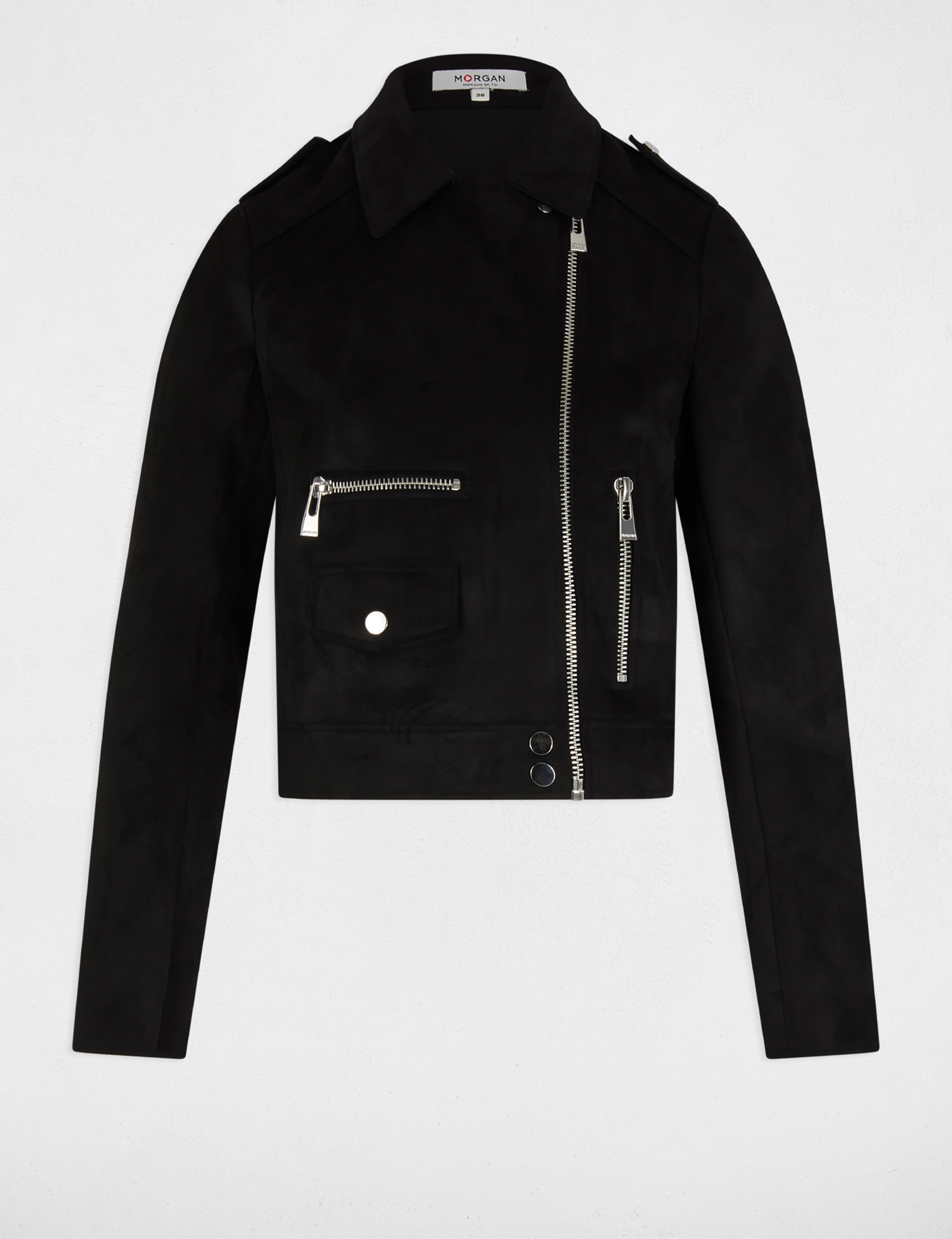 Blouson court zippé suédine noir femme
