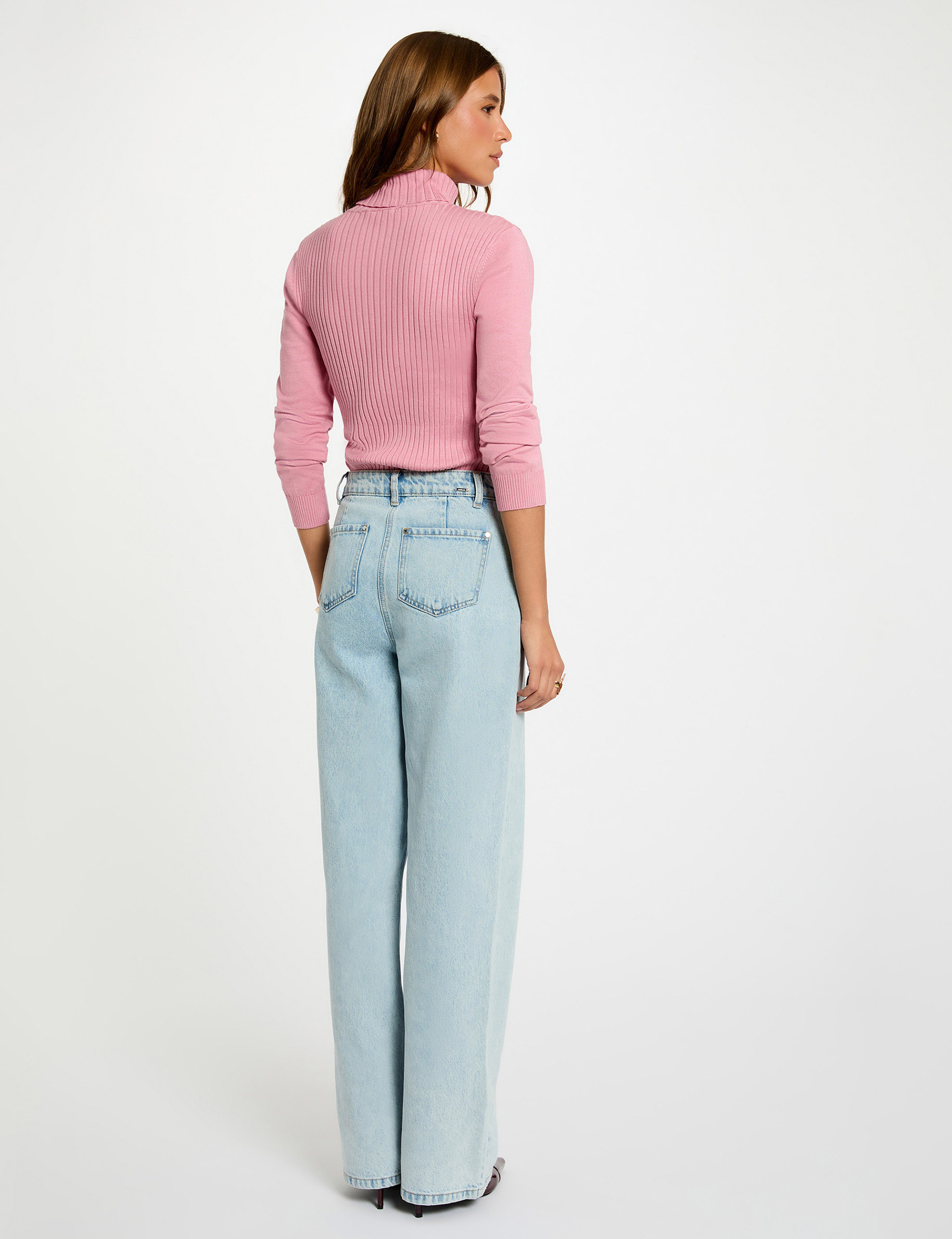 pull ajuste col roule vieux rose femme Pull ajusté col roulé vieux rose femme