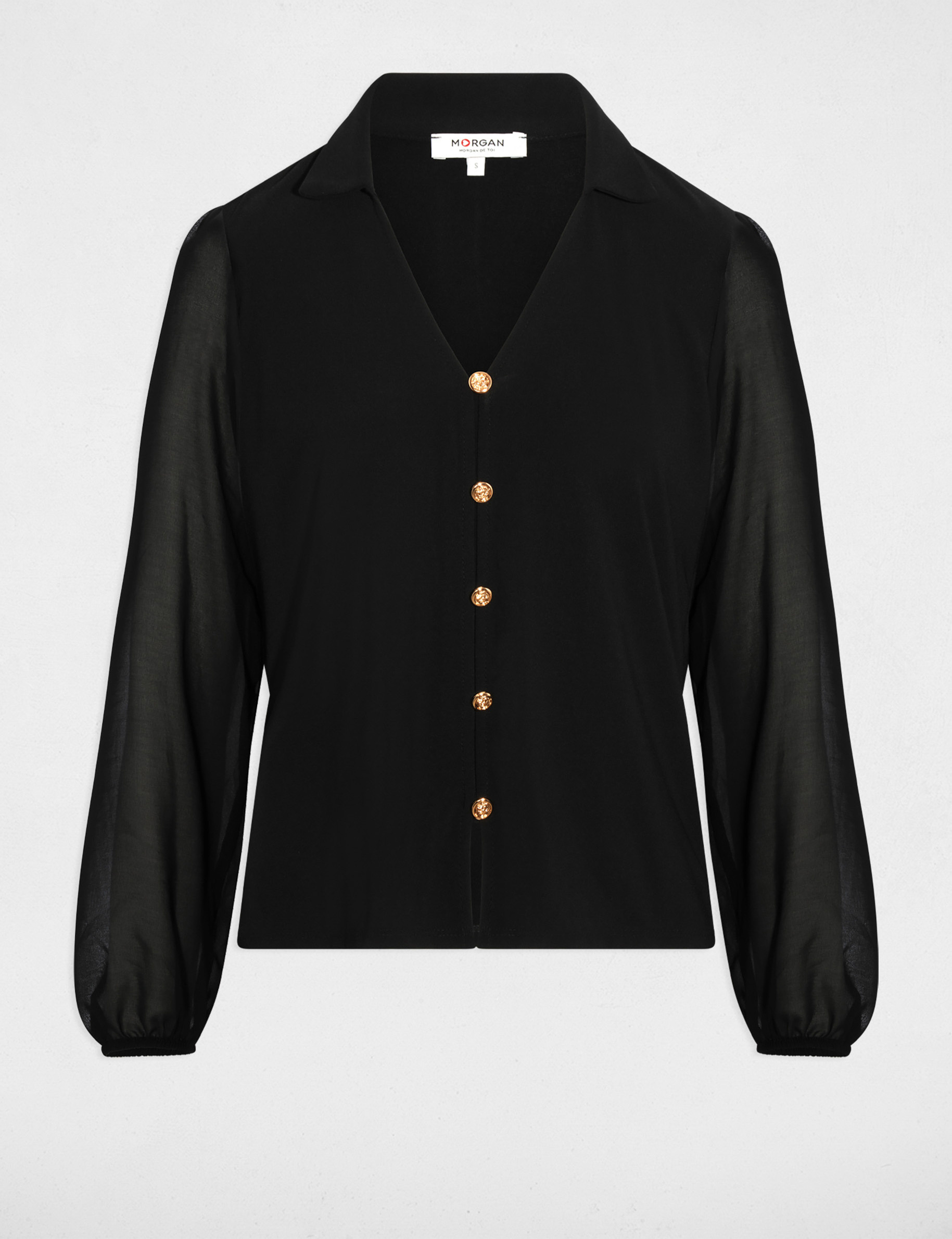 T-shirt voile boutonné noir femme