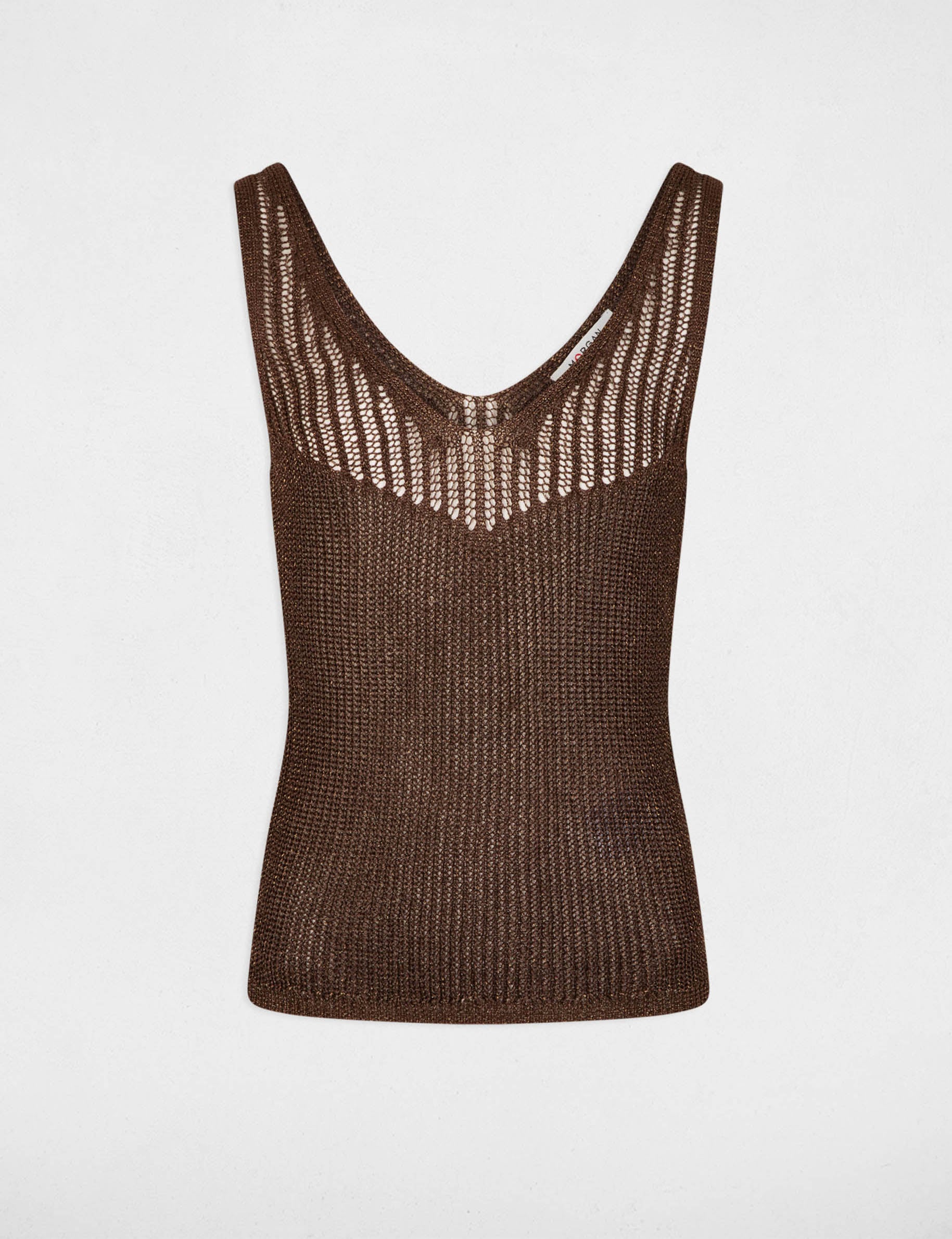 Getailleerde V-hals tanktop donker bruin vrouw