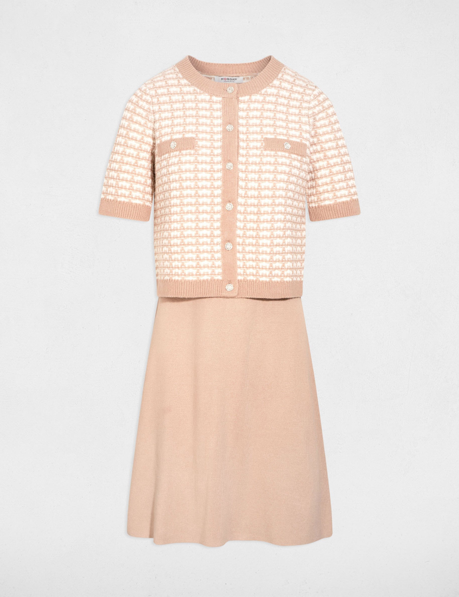 Robe tricot effet 2-en-1 taupe femme