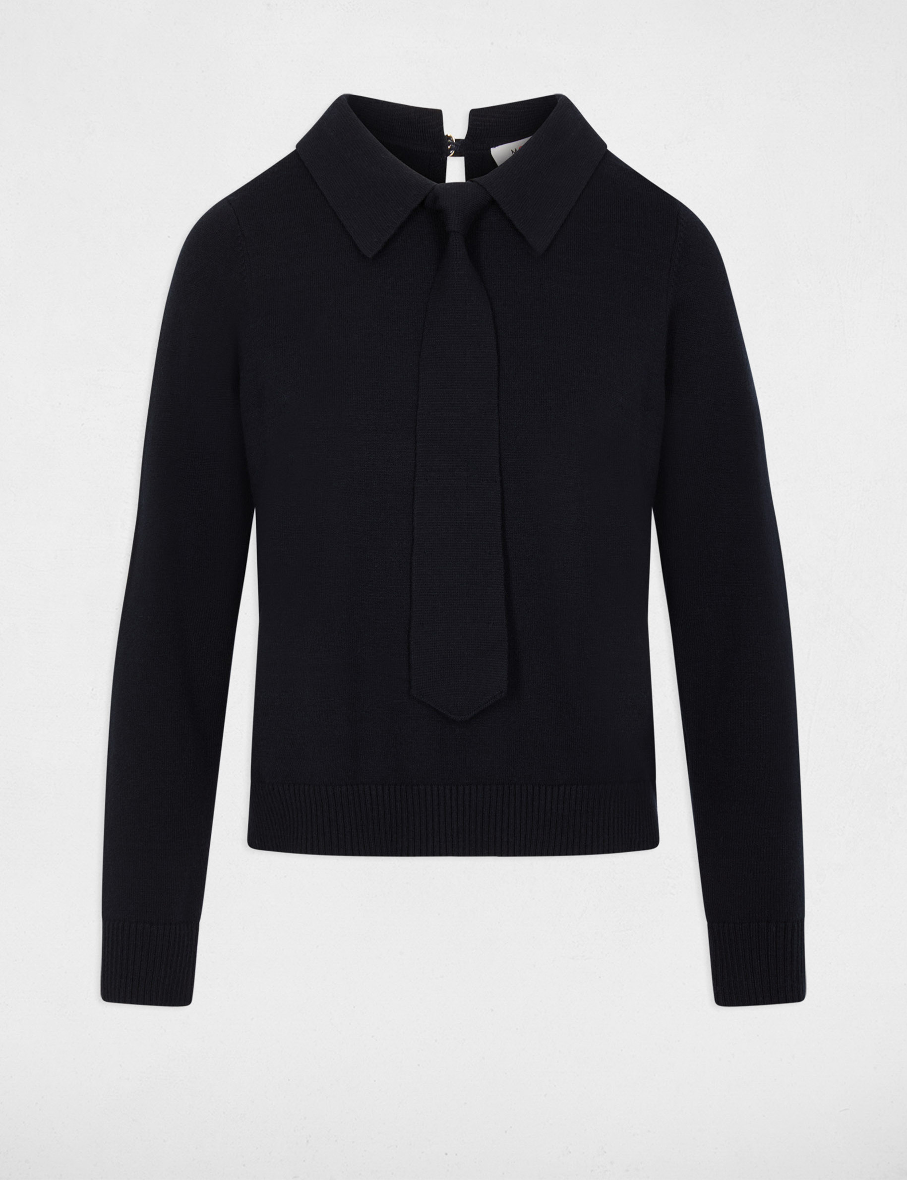 Pull col &agrave; revers bleu marine femme