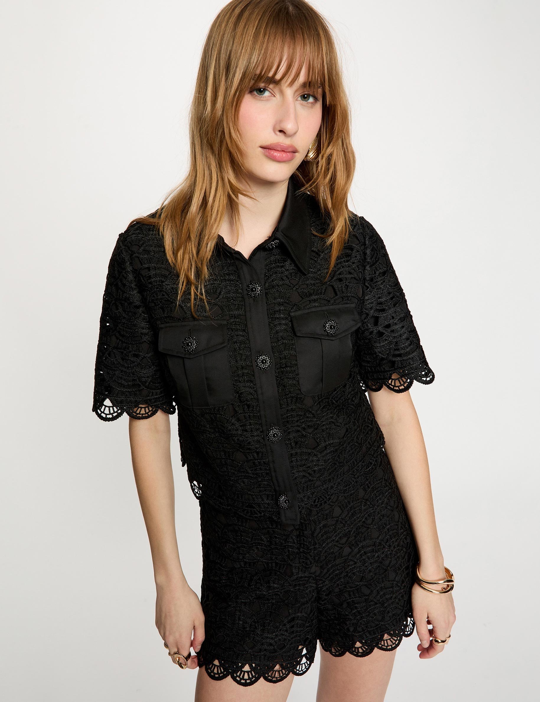 Chemise manches courtes noir femme