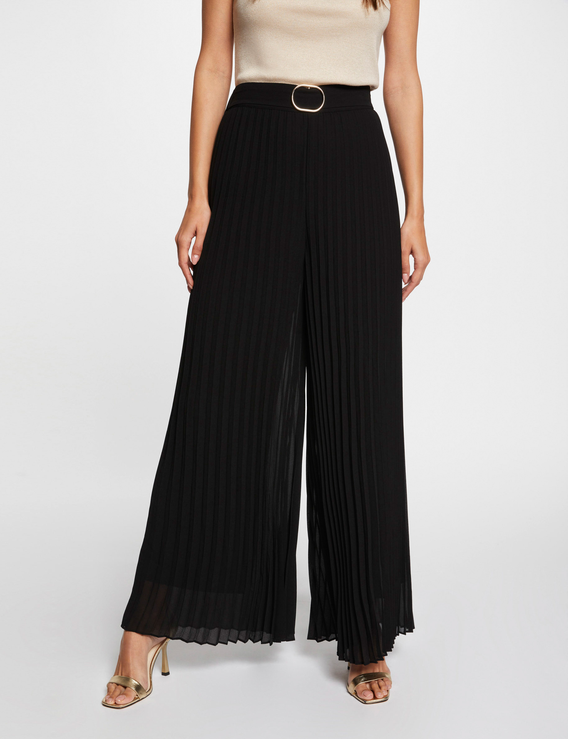 pantalon large fluide plisse noir femme Pantalon large fluide plissé noir femme