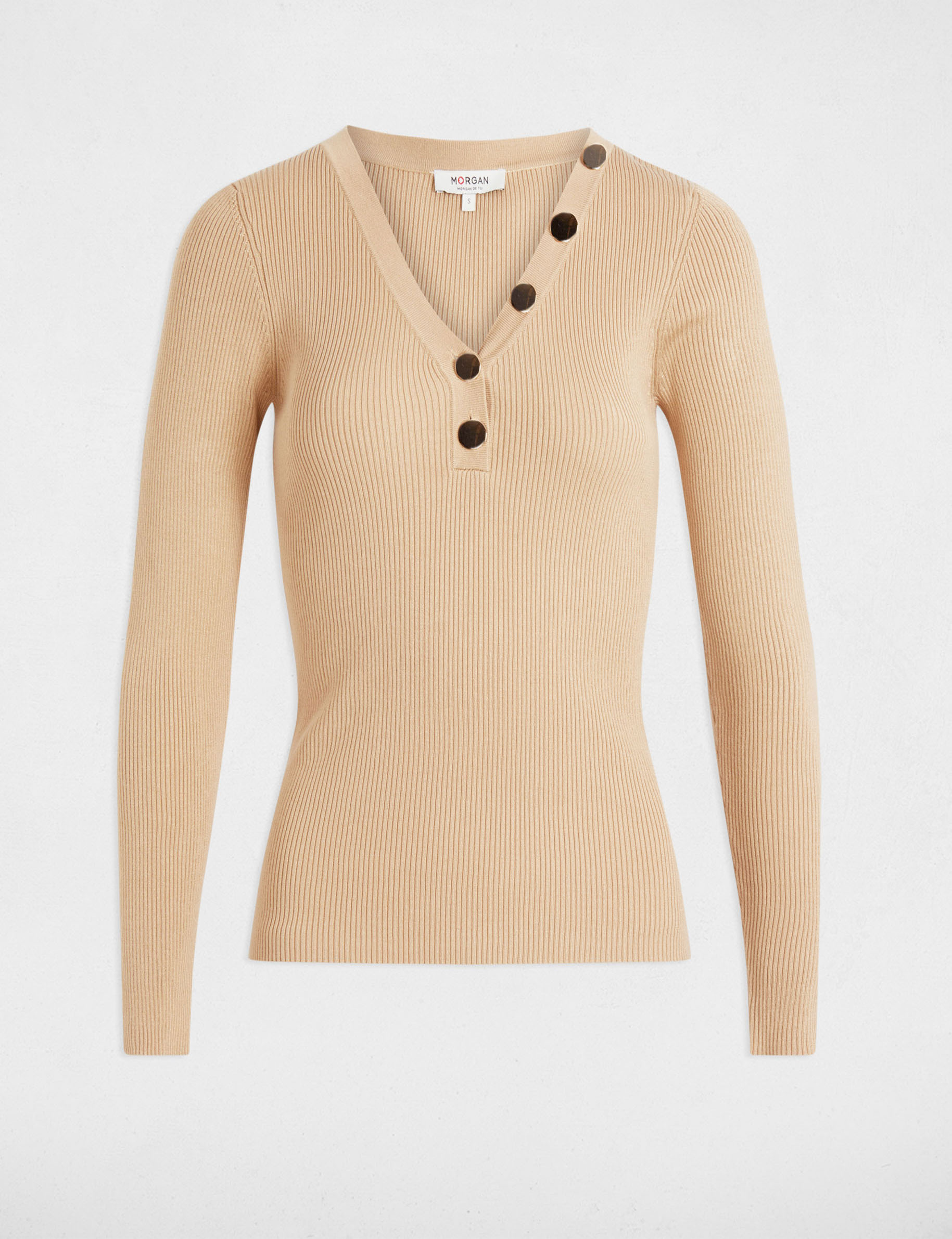 pull manches longues boutons marron clair femme Pull manches longues boutons marron clair femme