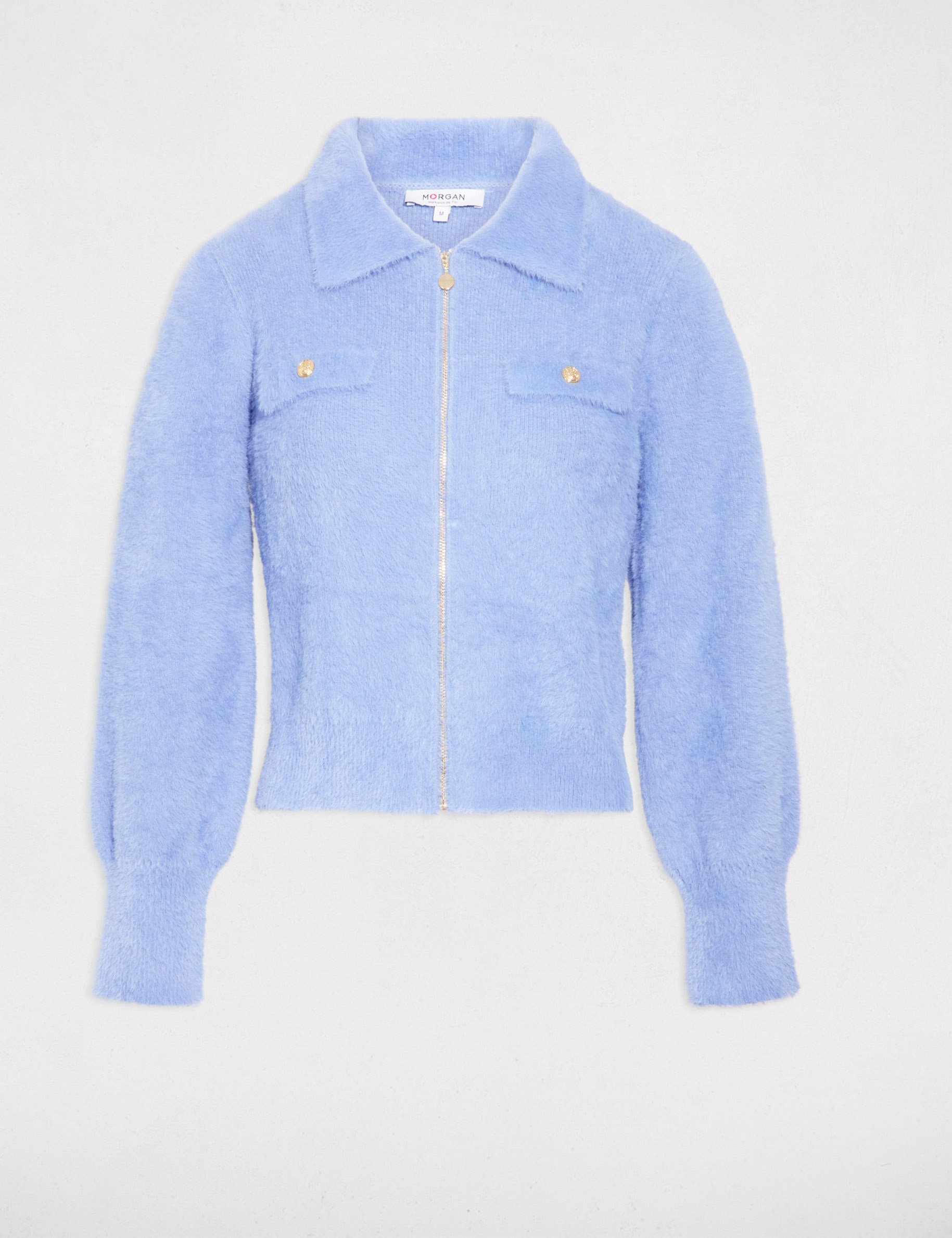 vest met lange mouwen en reverskraag bleu vrouw Vest met lange mouwen en reverskraag bleu vrouw