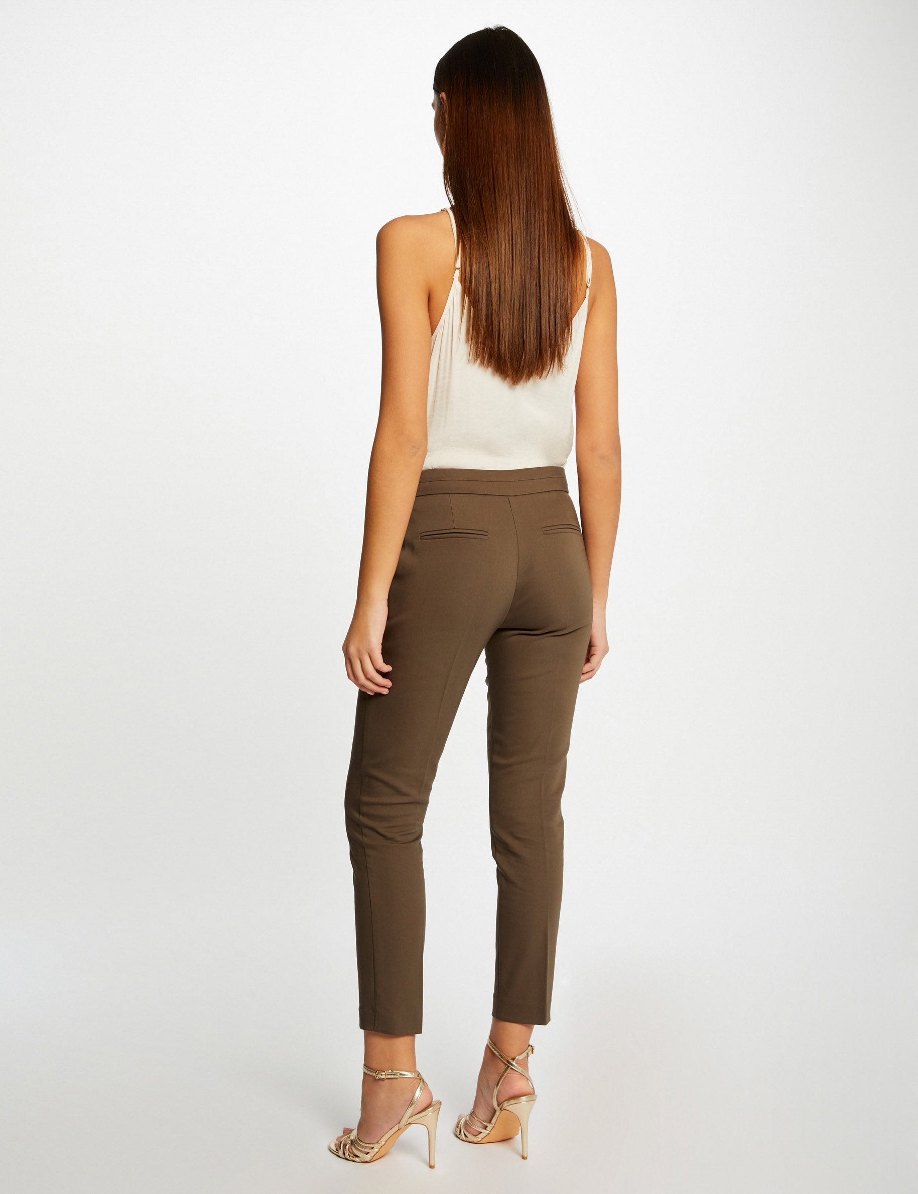 Pantalon cigarette 7/8ème vert kaki femme