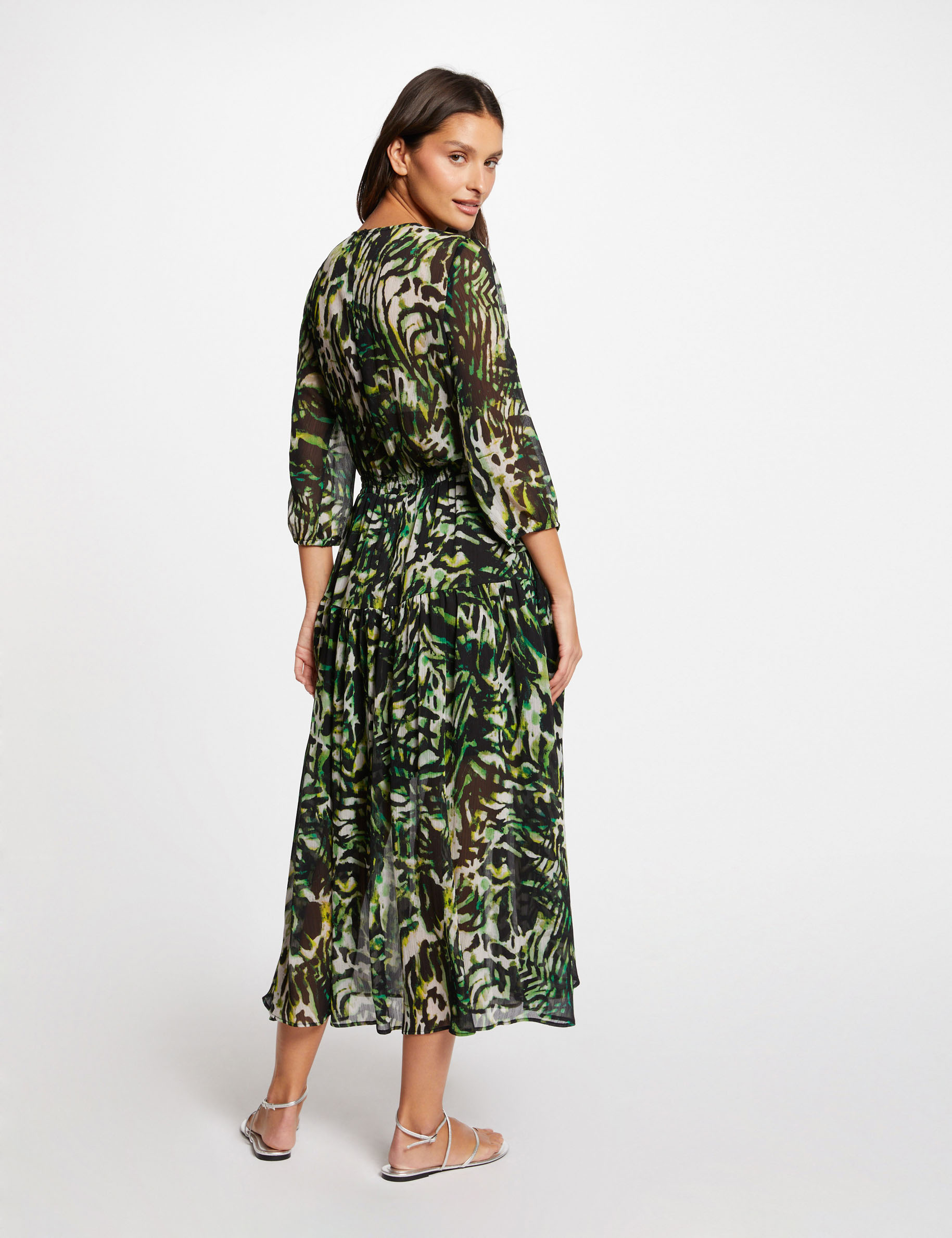 lange soepele jurk met print meerkleurig vrouw Lange soepele jurk met print meerkleurig vrouw