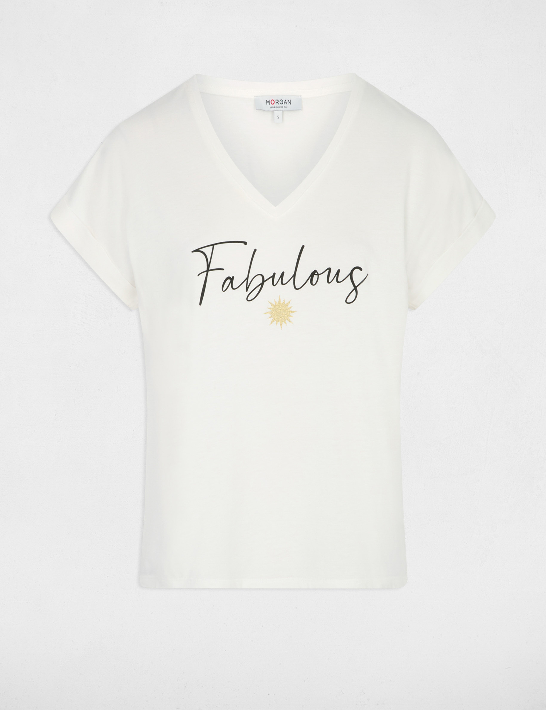 T-shirt col v manches courtes blanc femme
